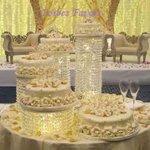 Forbes Favors 4-Piece Acrylic Crystal Chandelier Cake Stand Set with LED Lights - Elegant Wedding, Anniversary & Special Occasion Dessert Display (6