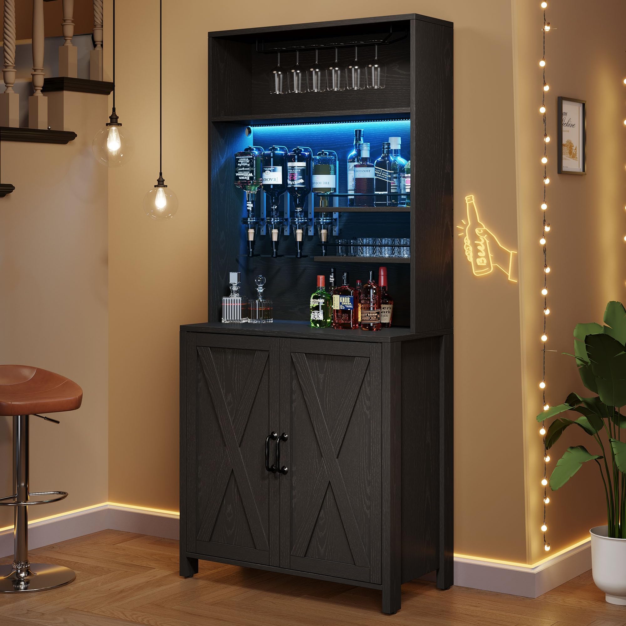 Farmhouse Bar Cabinet with LED Lights - 71