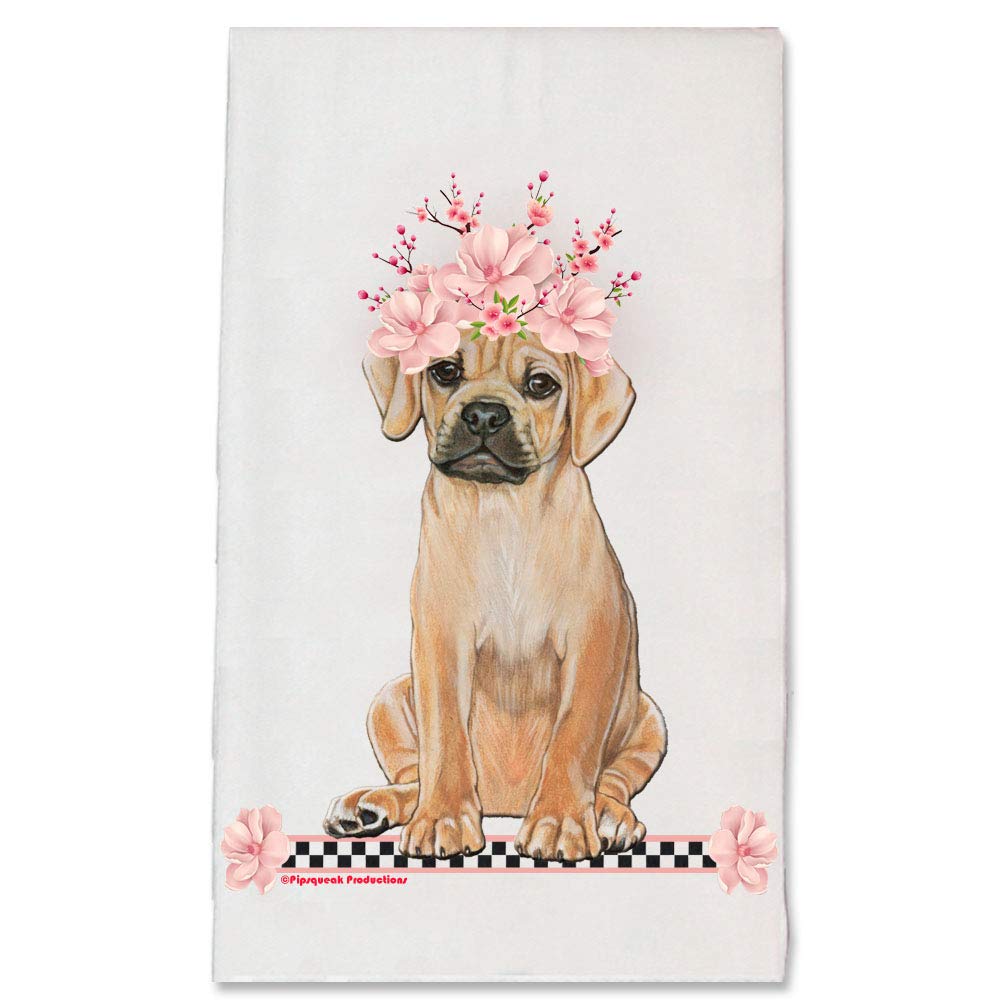 Puggle Dog Floral Print Kitchen Dish Towel - Cute Pet Lover Gift for Dog Owners - Perfect for Cooking, Baking, and Home Decor
