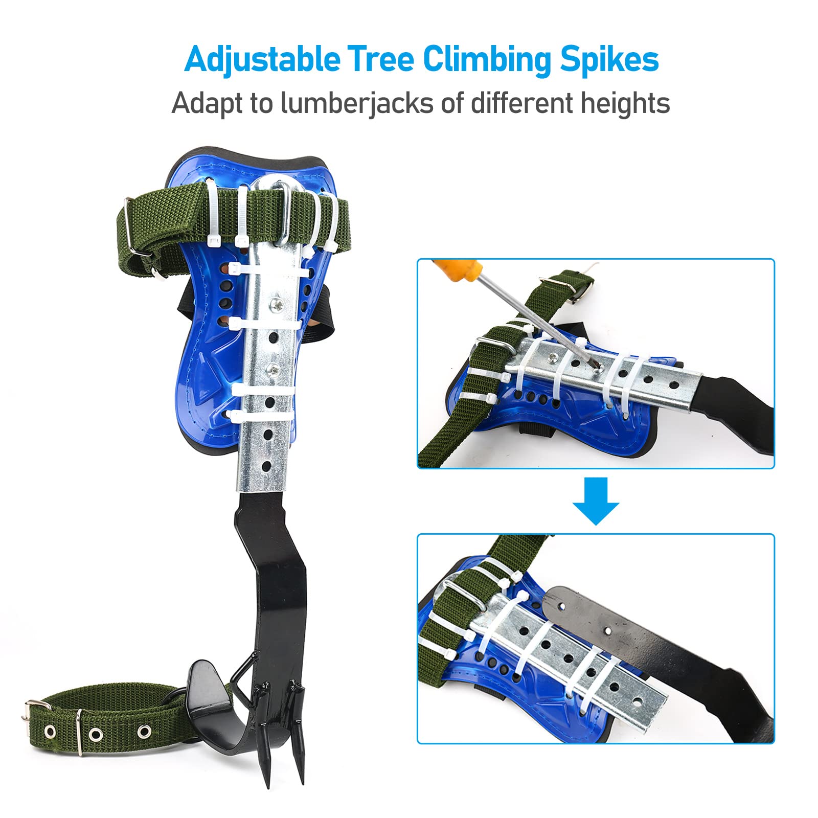 TWSOUL Adjustable Tree Climbing Spikes with Multi-Functional Straps - Professional Climbing Gear for Outdoor Jungle Survival, Fruit Picking, Hunting, and Arborist Work