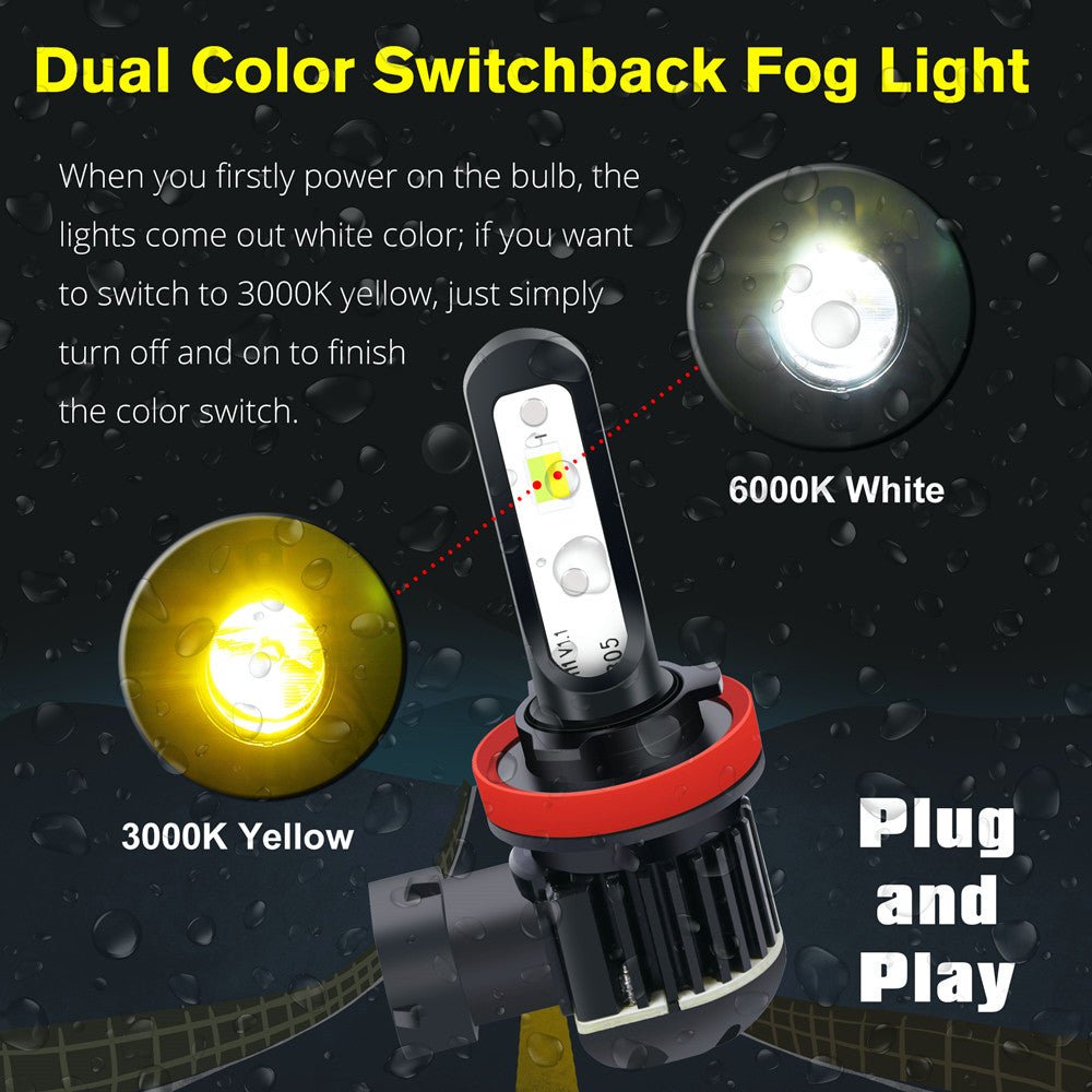 2504 PSX24W LED Switchback Fog Light Bulbs - White & Amber Color Changing for Cars, Trucks, SUVs | Durable & Bright Off-Road Lighting for Fog, Rain & Night Driving