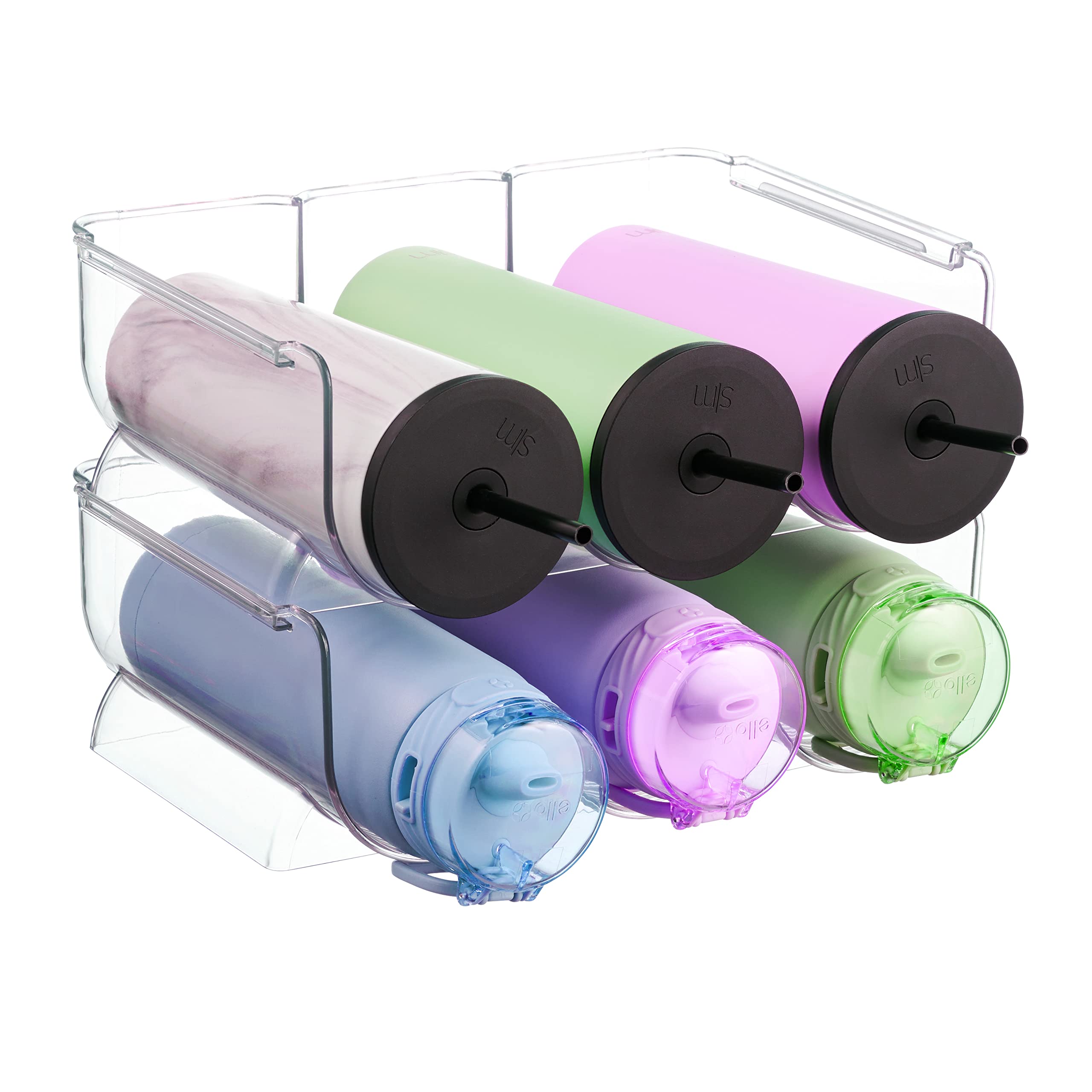 2 Pack Stackable Plastic Water Bottle Holders - Kitchen Pantry & Refrigerator Storage Bins Organizer - Wine & Beverage Bottle Stand for Home Organization - Countertop Cabinet Rack (Perfect for Kitchen, Pantry, Fridge & Office Storage)