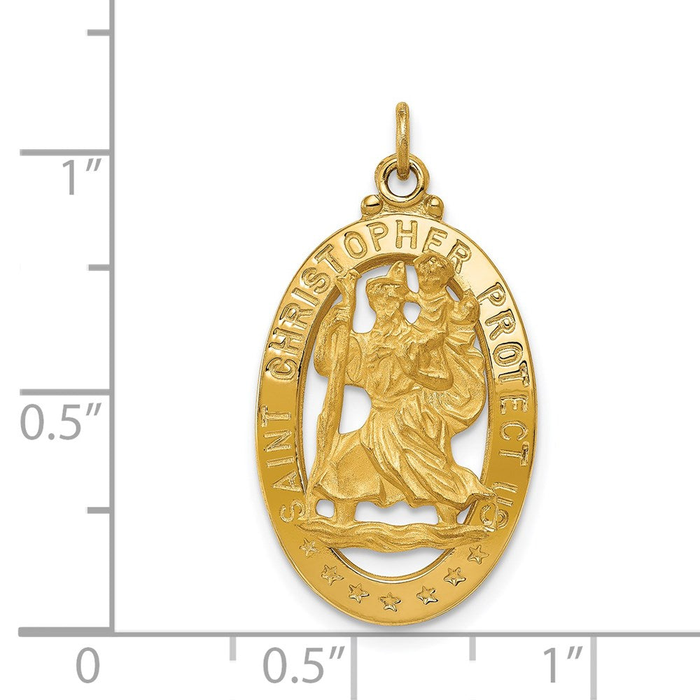 Gold Large Oval Saint Christopher Solid Medal Pendant XR383 - Religious Jewelry for Men & Women, Perfect for Travel Protection & Faith-Based Gifts