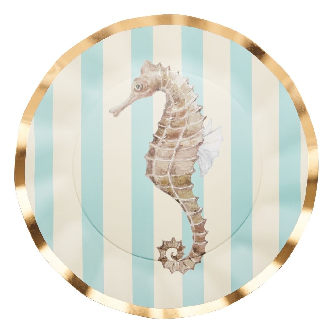 Wavy Dinner Plate Set of 8 - Elegant Ocean Wave Design Ceramic Plates for Dining, Entertaining & Home Decor | La Mer Collection