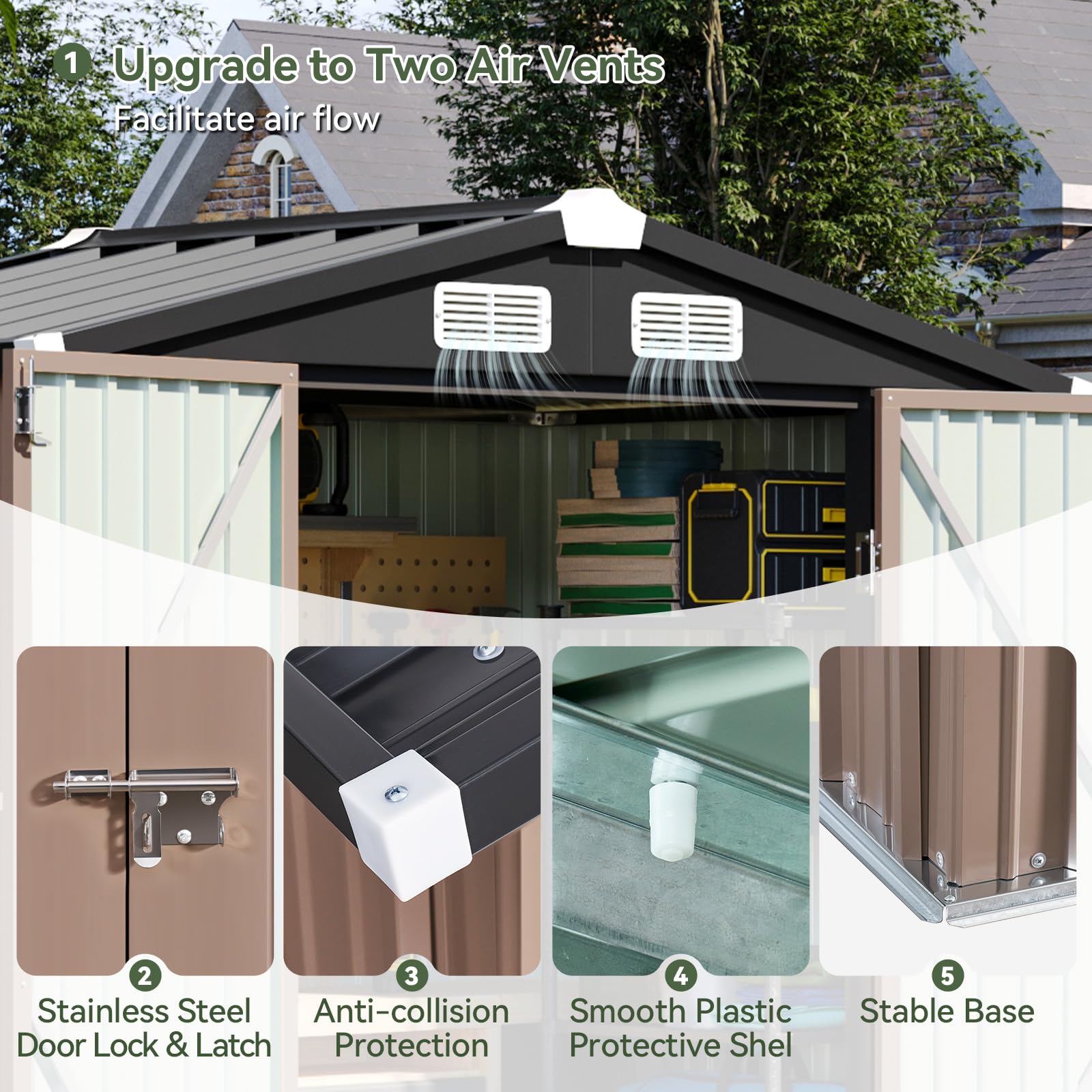 Aoxun 6x3.9 FT Outdoor Storage Shed with Metal Base - Lockable Garden Shed for Tools, Bikes & Backyard Storage | Durable Brown Weather-Resistant Shed for Patio, Poolside & Yard Organization