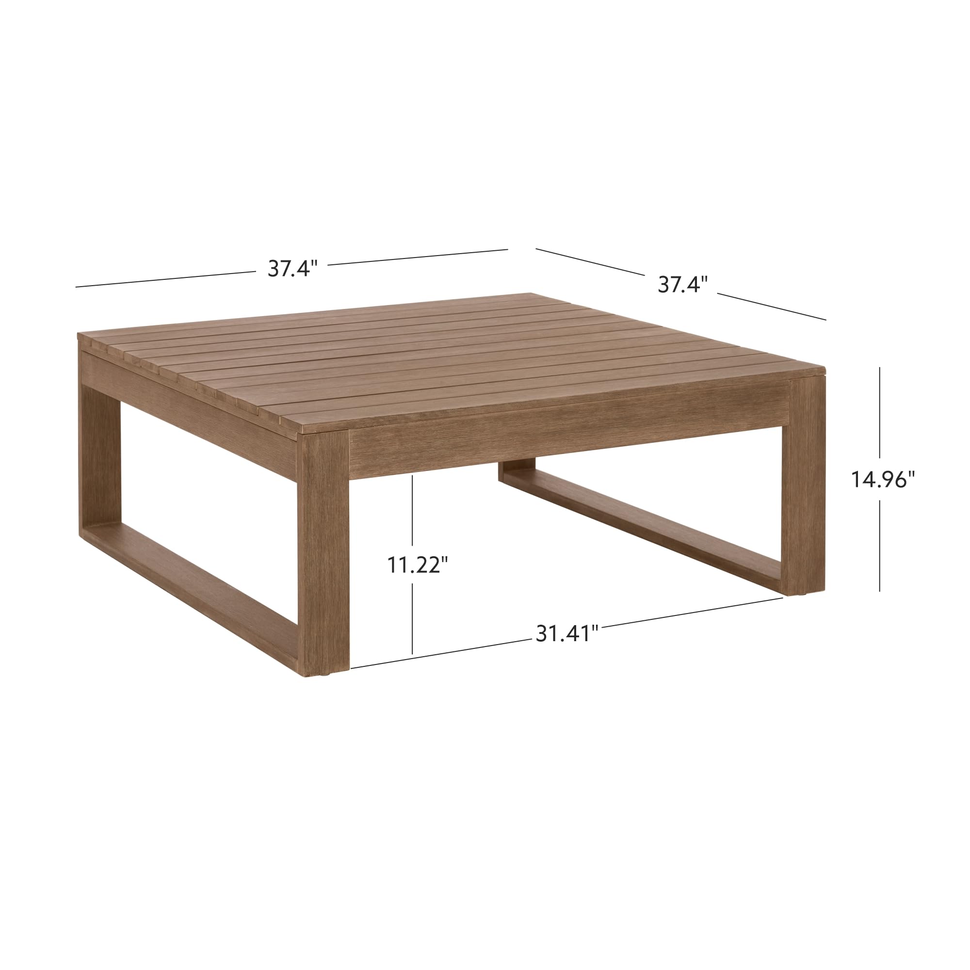 Linon Natural Silas Oversized Eucalyptus Outdoor Coffee Table - Weather-Resistant Patio Furniture for Garden, Poolside & Backyard Decor