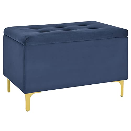 29 Inch Navy Blue Tufted Fabric Storage Bench for Entryway, Living Room & Bedroom - Stylish Home Organization Solution
