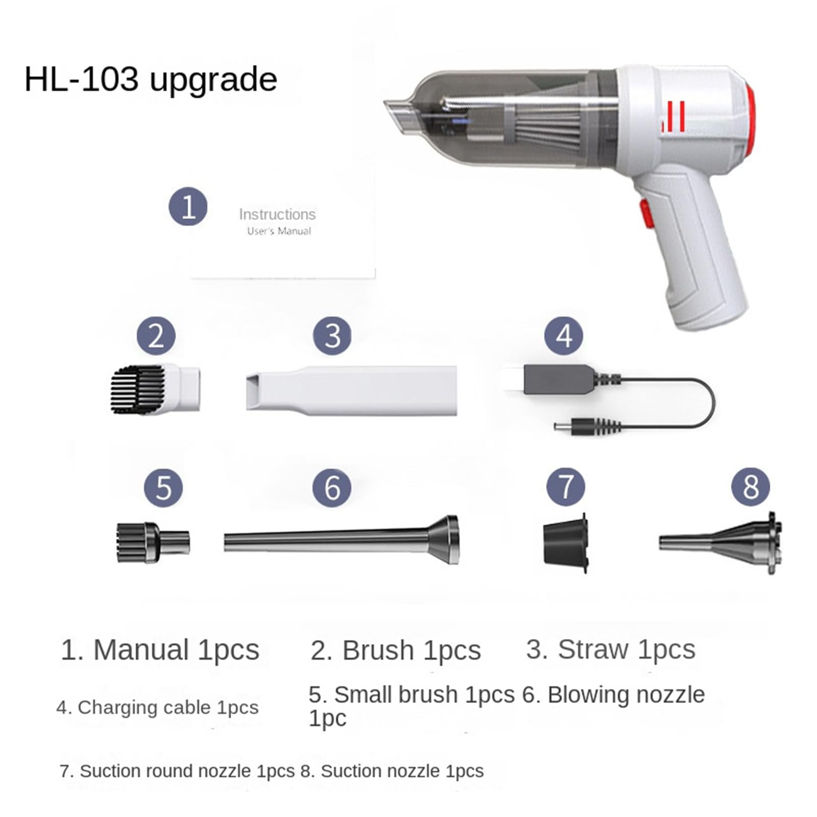 **Upgraded Cordless Handheld Vacuum Cleaner for Car & Home - Powerful Portable Blower, Lightweight Car Accessories (HL-103 White) - Perfect for Car Seats, Pet Hair, and Small Spaces**