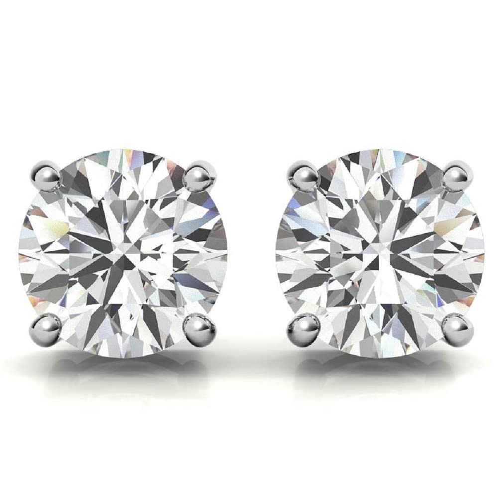 10K/14K/18K Solid White Gold Handmade Stud Earrings - 3 TCW Round Cut Moissanite Solitaire Diamond Earrings for Women - Perfect for Engagement, Wedding & Bridal Gifts (Push/Screw Back) - Elegant Everyday Wear & Special Occasions