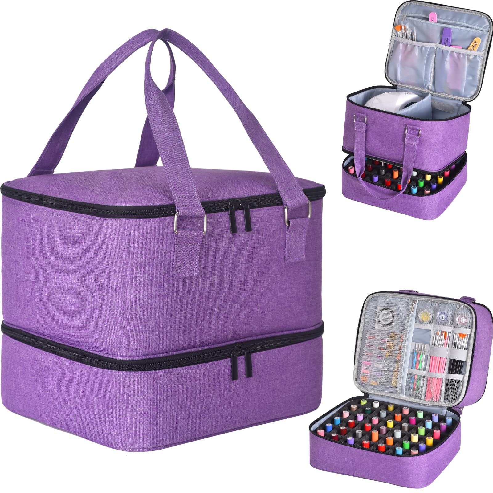 Premium Nail Polish Organizer Case - Holds 42+ Bottles (15ml/0.5 fl.oz) & 1 Nail Lamp, Double-Layer Portable Nail Art Storage Bag with Handles (Purple) - Perfect for Salon Professionals, Home Manicures & Travel Nail Kits