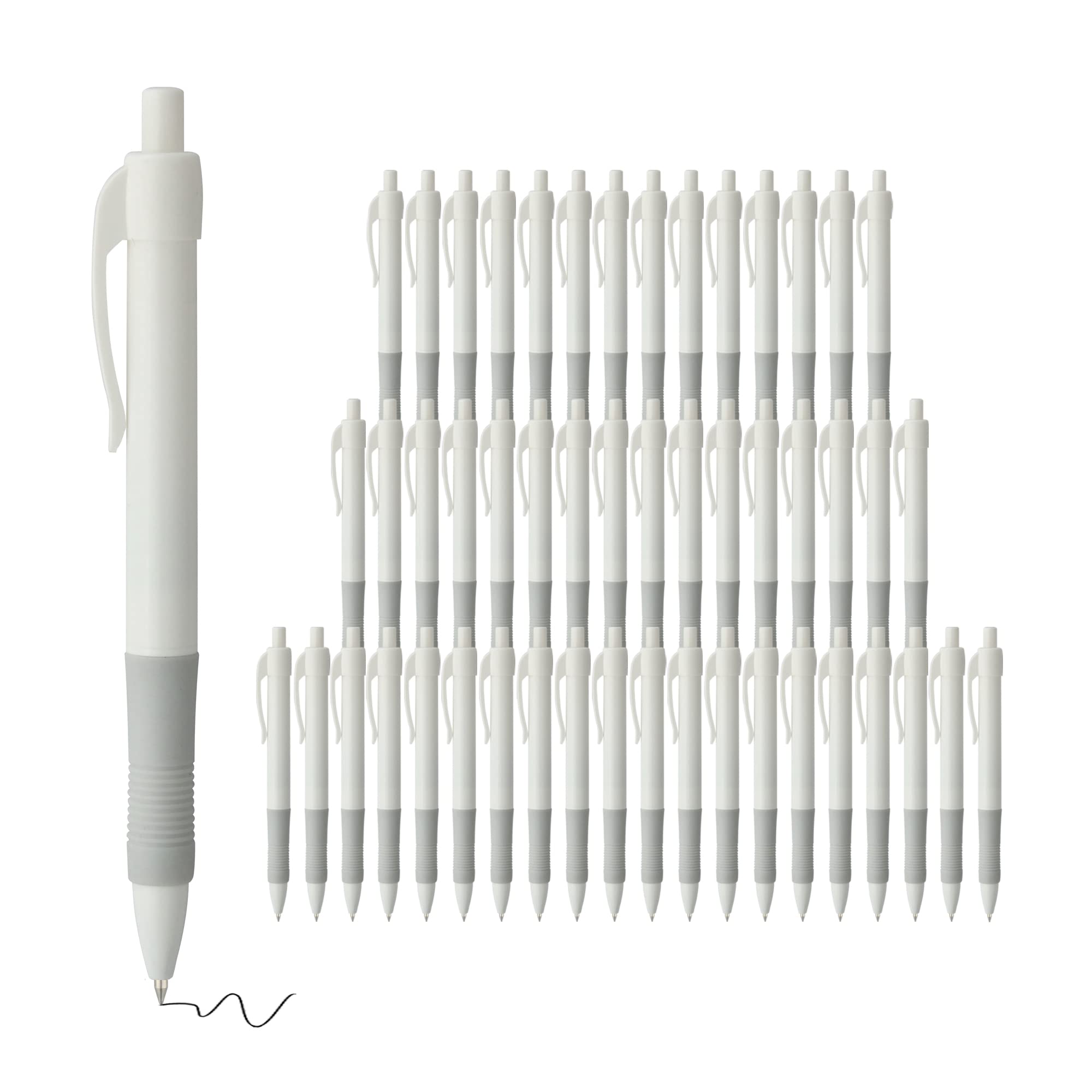 Deegtran Bulk Gel Pens - 50 Pack White Barrel Retractable Black Ink Pens, No Smear Fine Point 0.7mm Smooth Writing Click Office Pens for School, Work, Note Taking & Journaling