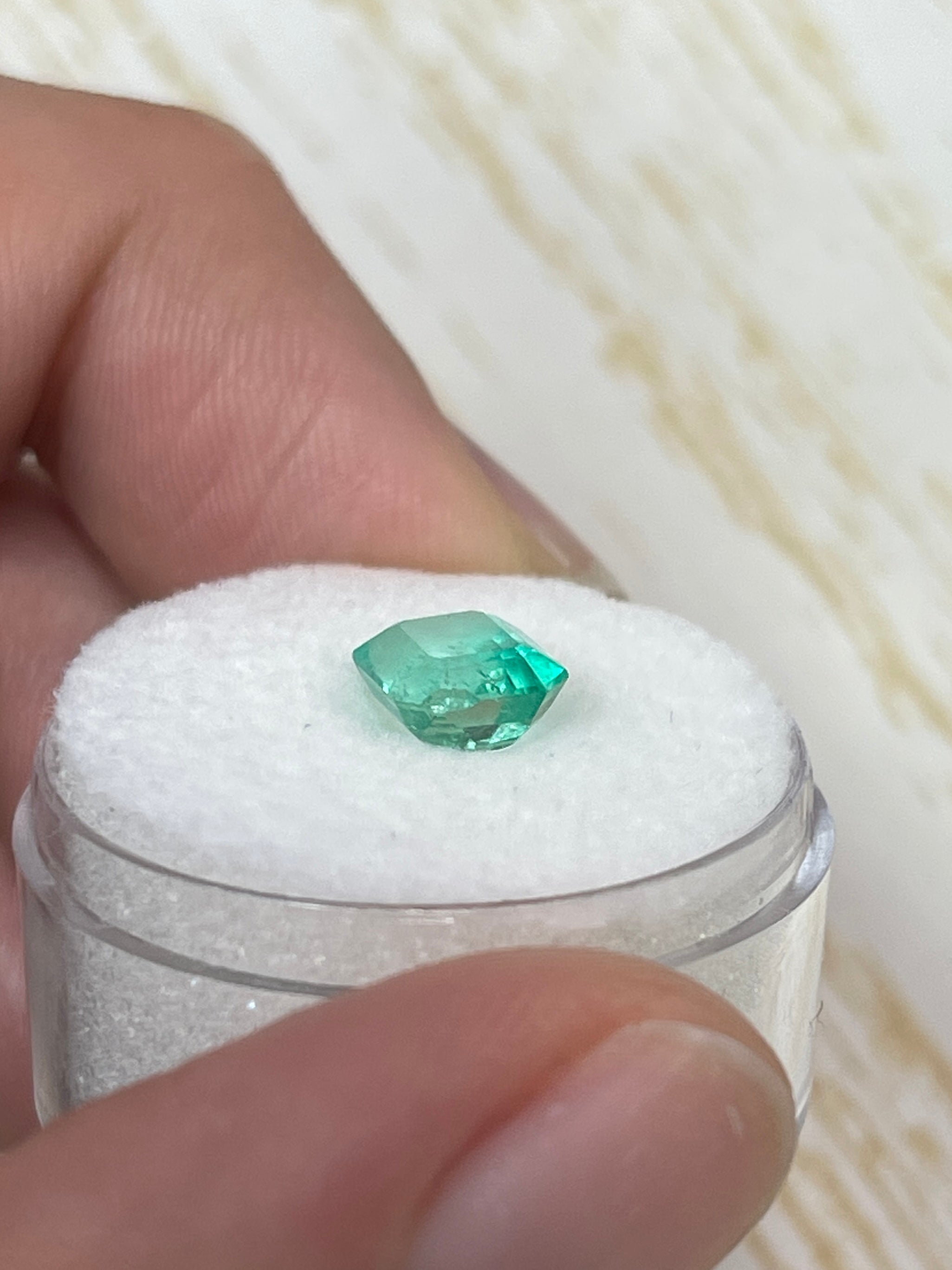1.60 Carat 7.5x6.5mm Pastel Light Green Loose Colombian Emerald Gemstone - Emerald Cut for Jewelry Making, Engagement Rings & Fine Collections