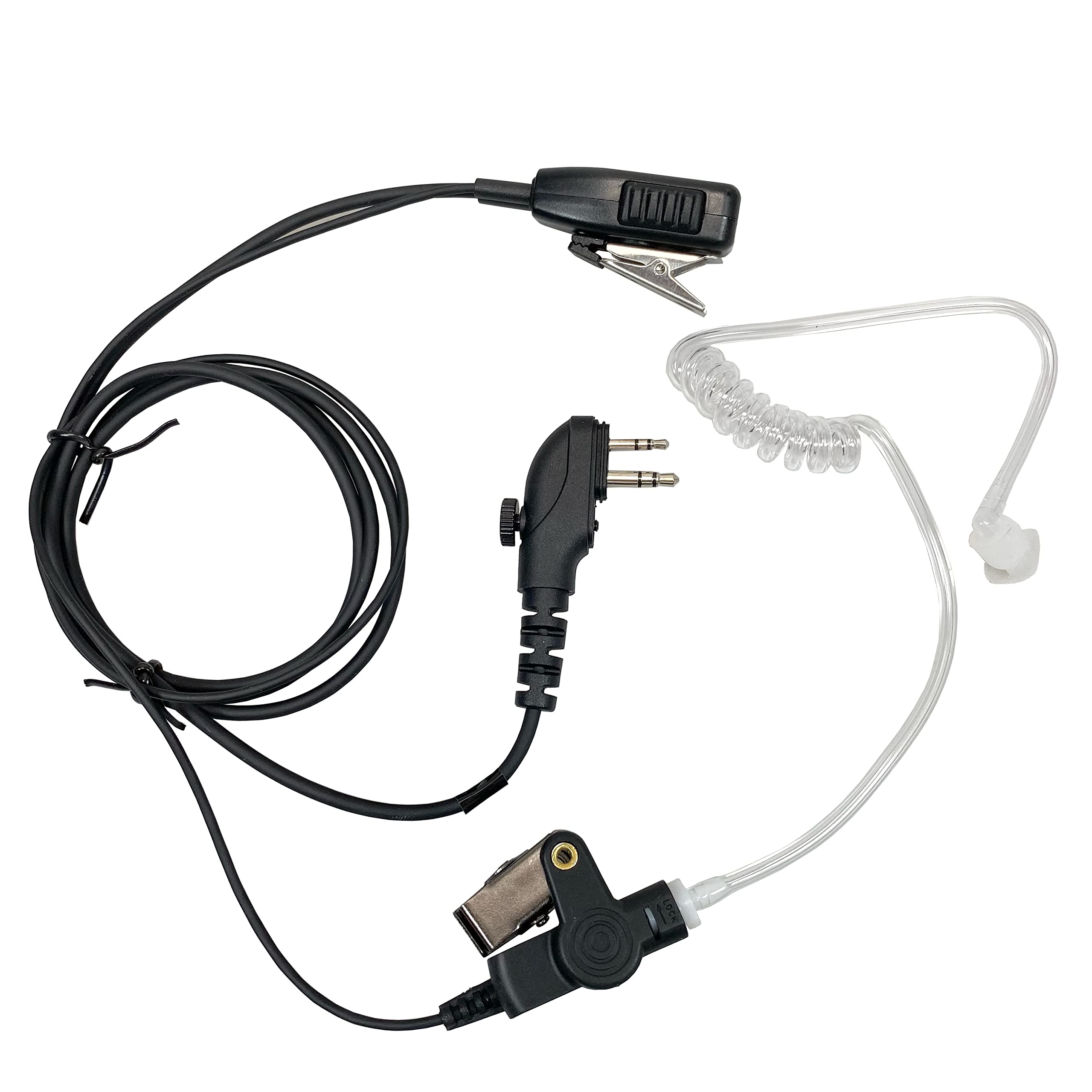 HYTERA HYT Clear Coil Tube Earbud Headset with PTT Mic - 2-Pin 1 Wire Communication Headset (2 Pack) for Two-Way Radio, Security, and Construction Work