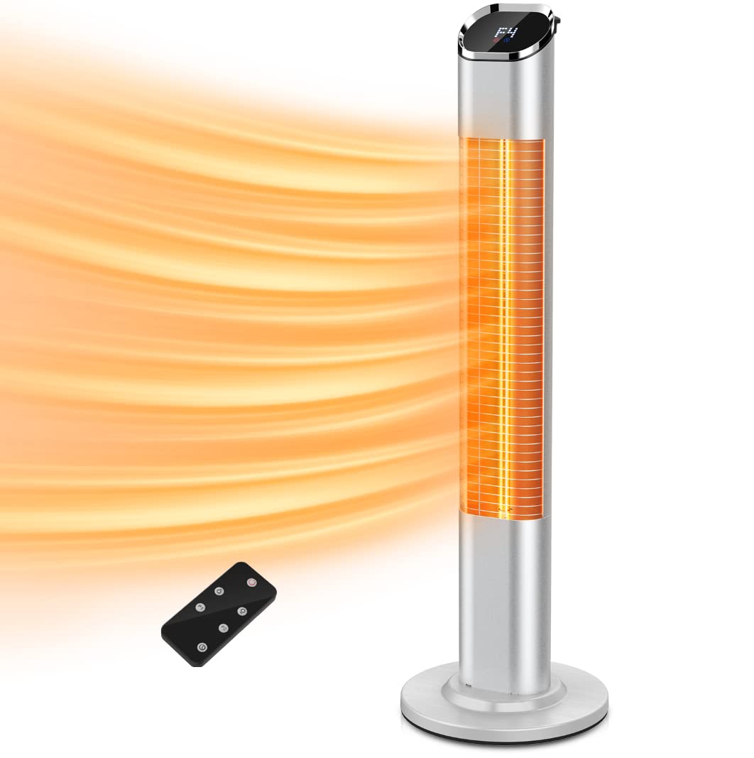 1500W/750W Electric Infrared Patio Heater with Remote Control - Outdoor & Indoor Space Heater with 24H Timer, Waterproof Design, Tip-over & Overheat Protection - Perfect for Backyards, Decks, Garages and Patios