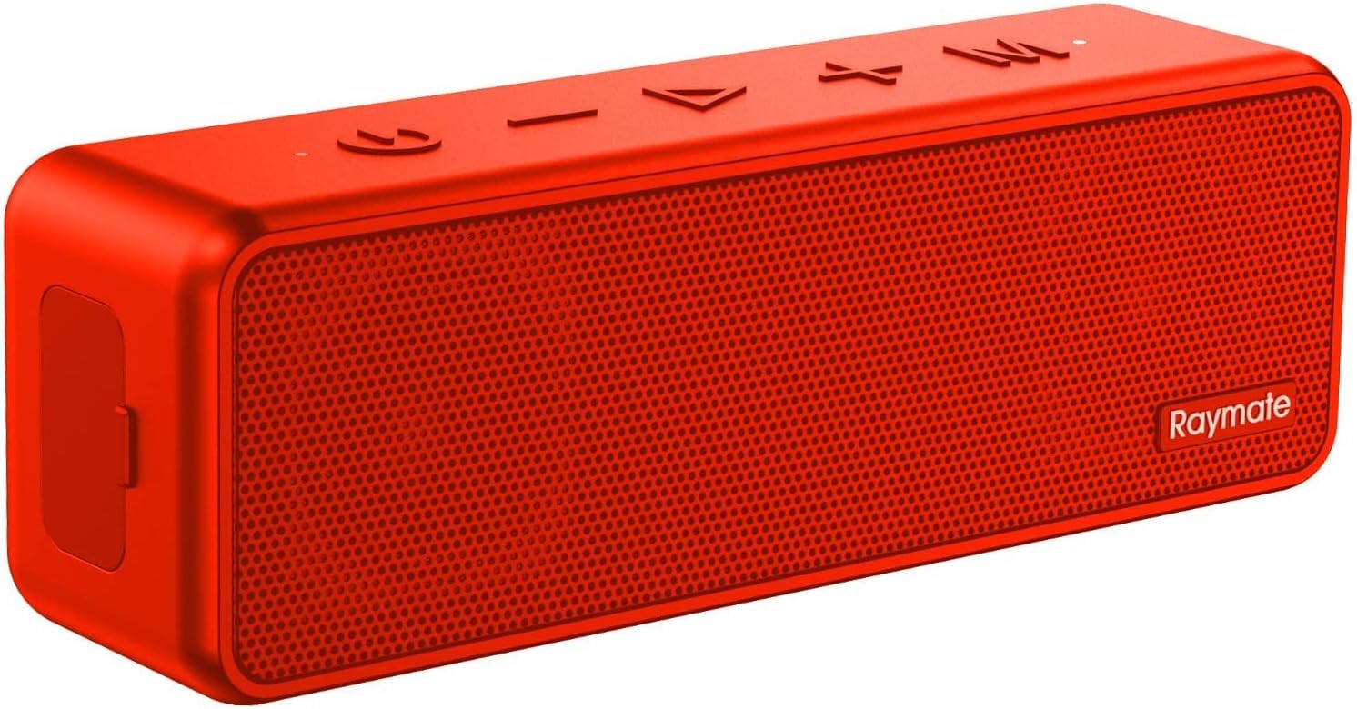 Raymate Bluetooth Speaker - IPX7 Waterproof Wireless Speaker with 20W Stereo Sound, Bluetooth 5.0, TWS Pairing & 15H Playtime - Portable Shower Speaker for Outdoor, Home, Party, Travel & Gifts (Red)