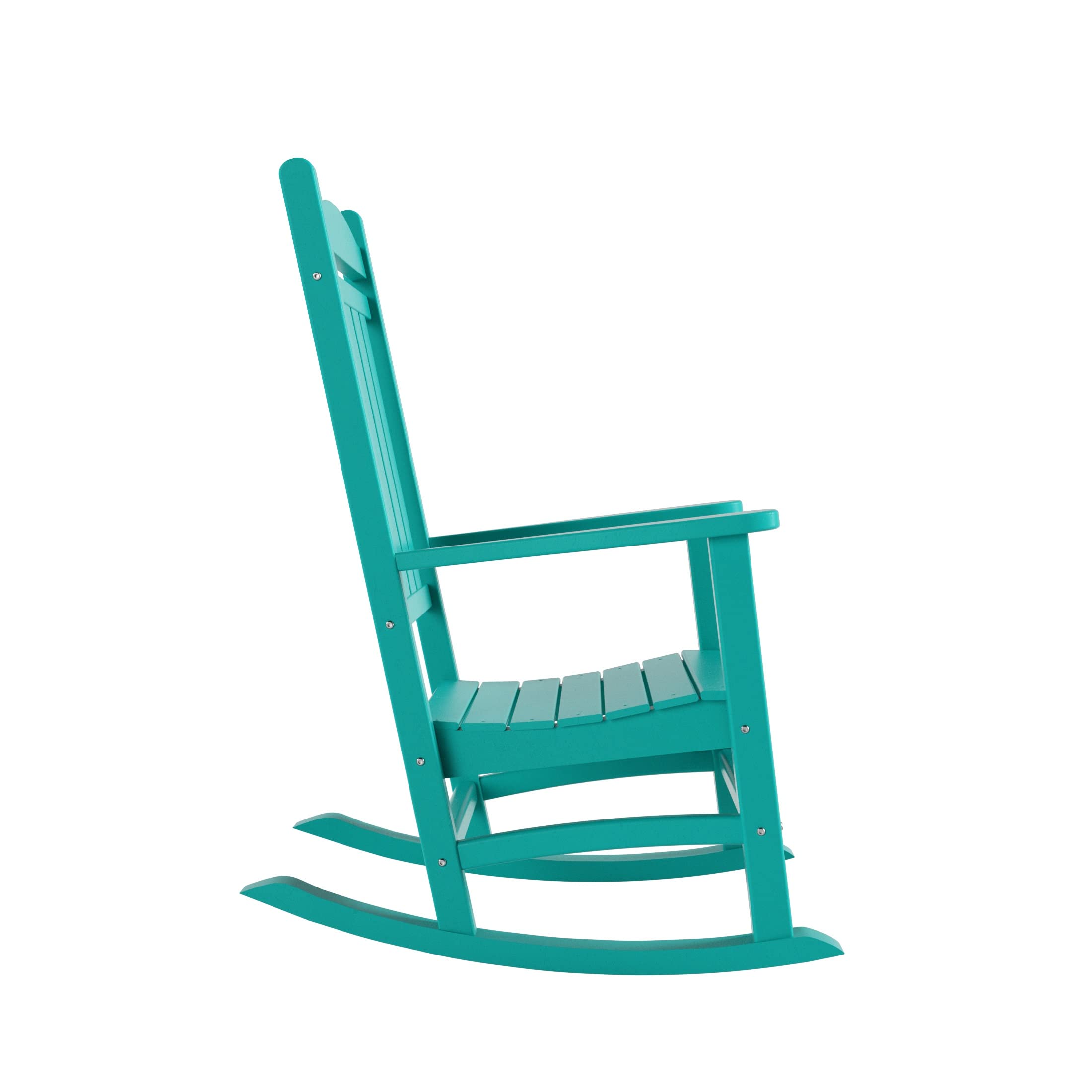 WO Home Furniture Patio Rocking Chair - Farmhouse Style Outdoor Rocker with HDPE & UV-Resistant Finish (Turquoise) - Perfect for Porch, Garden, Deck & Backyard Relaxation