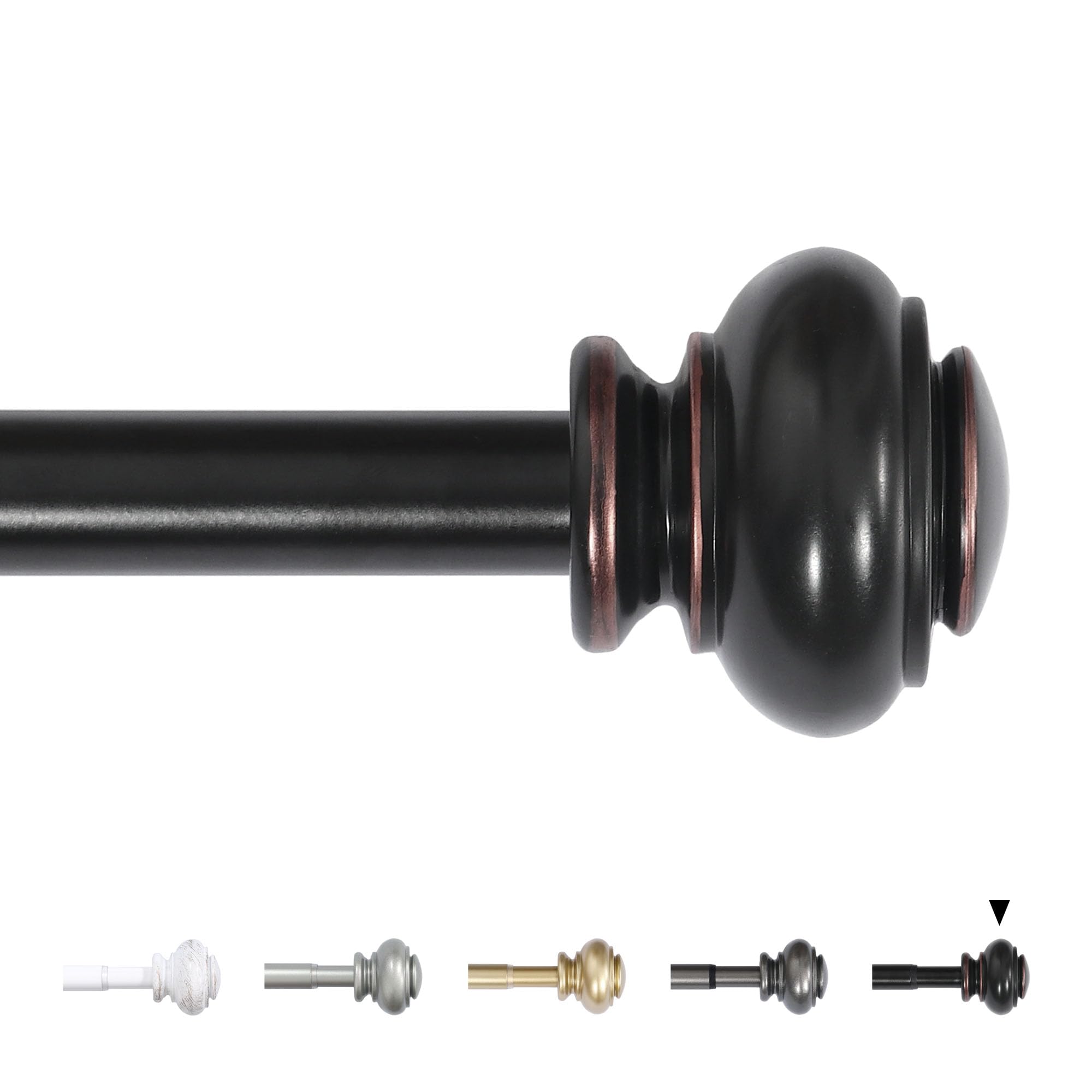 H.VERSAILTEX Adjustable Telescoping Curtain Rod 16.2-59.4 Inches, 3/4 Inch Diameter Heavy Duty Window Rod with Brackets & Classic Finials - Black | Perfect for Living Room, Bedroom & Home Decor