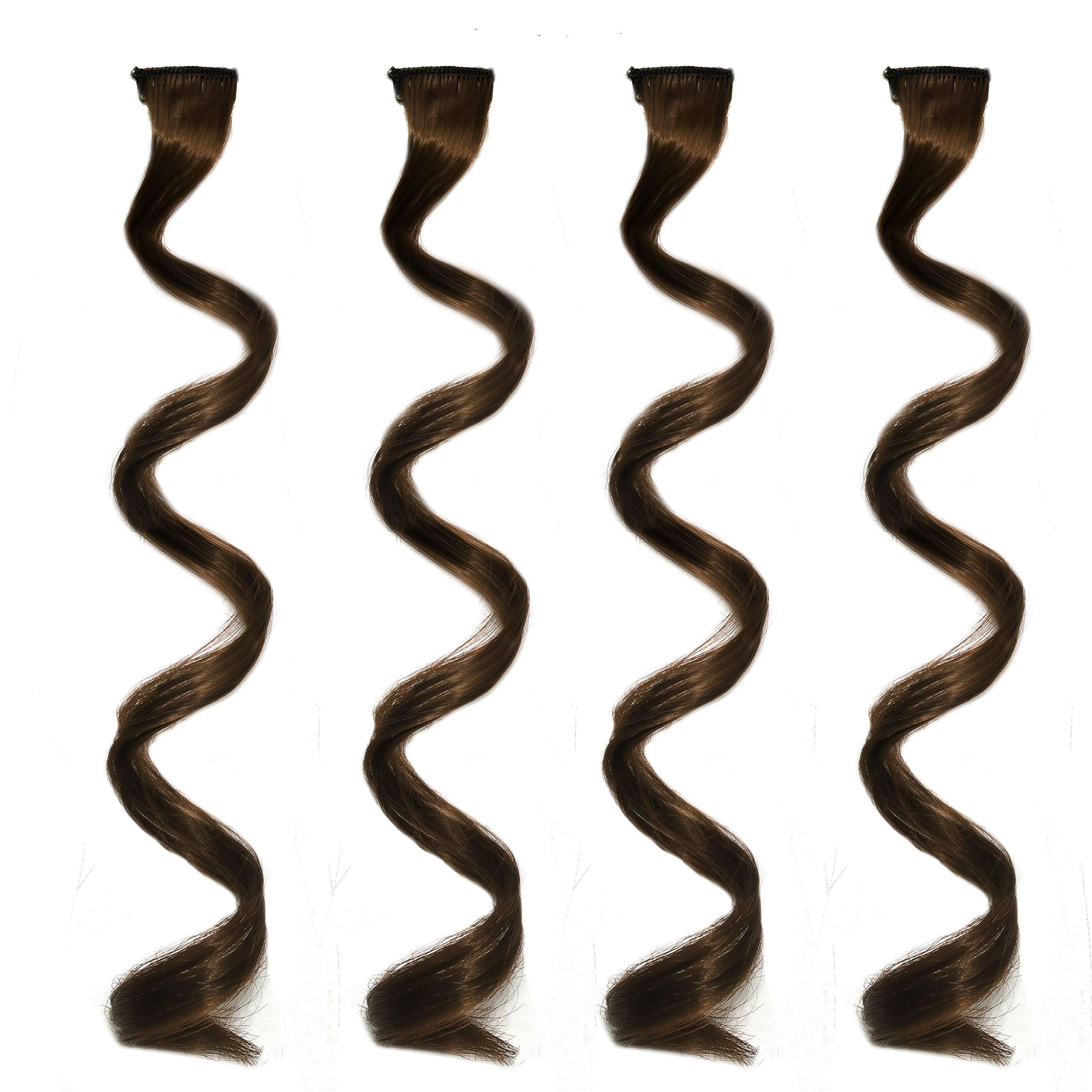 Rapidsflow® 4-Piece Curly Brown Hair Extensions for Women & Girls - 100% Real Human Hair Highlights & Streaks - Perfect for Parties, Cosplay & Daily Styling