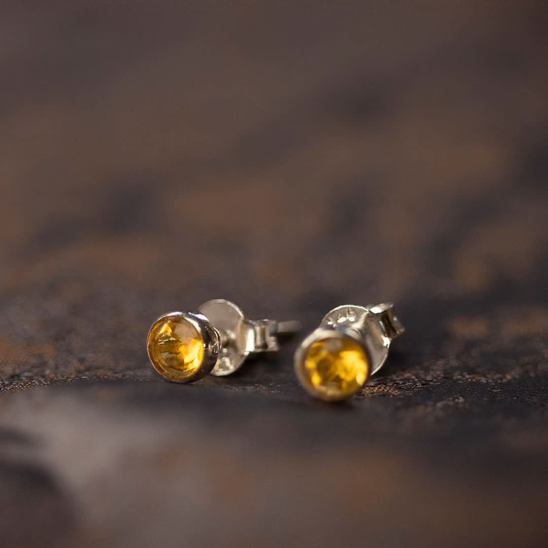 Citrine Mini Stud Earrings in Sterling Silver | November Birthstone Jewelry for Women | Perfect for Gifts, Parties & Everyday Wear