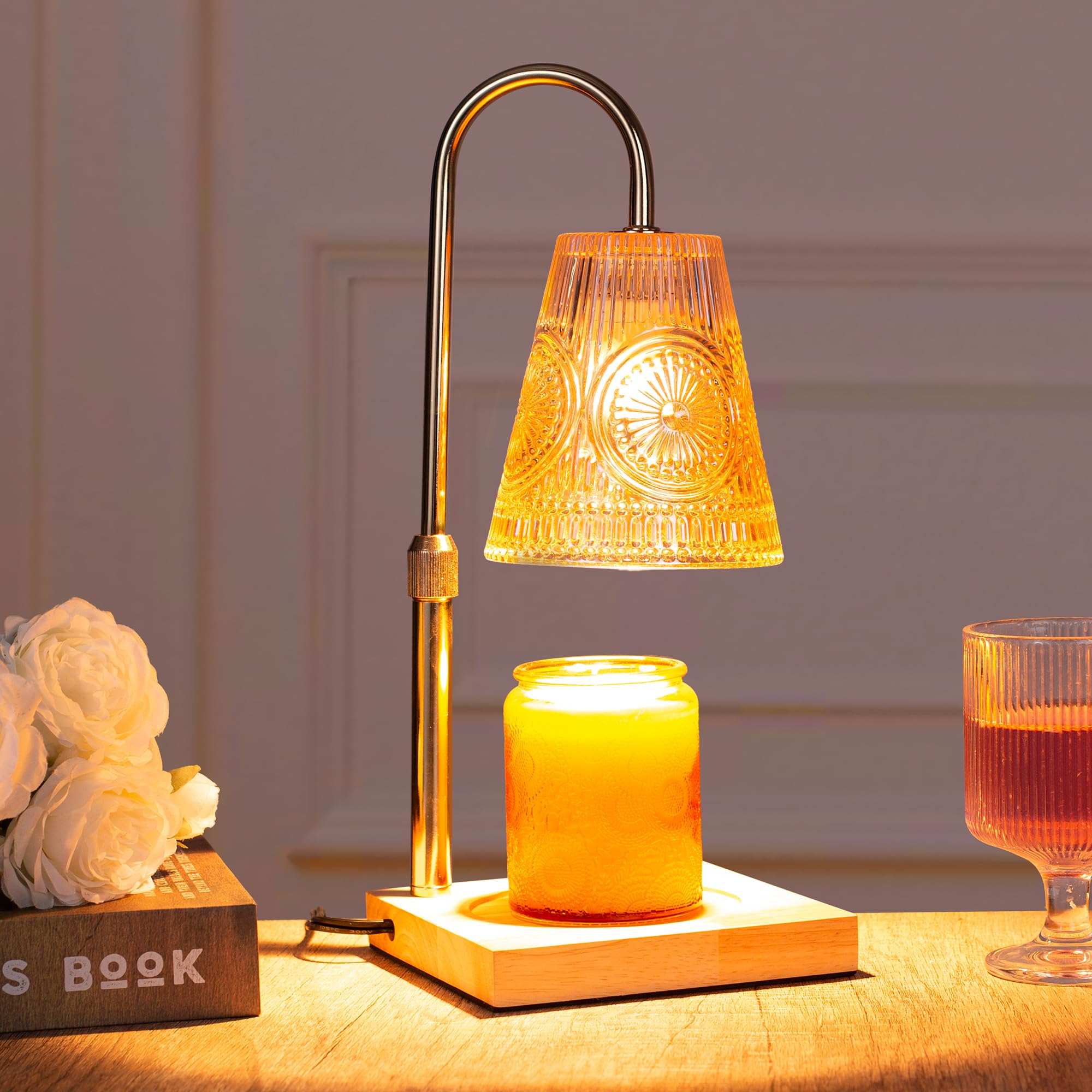 Electric Candle Warmer Lamp with 2 Bulbs & Timer - Adjustable Height & Dimmer for Scented Jar Candles & Wax Melts | Home Decor, Romantic Ambiance, Aromatherapy & Gift Idea