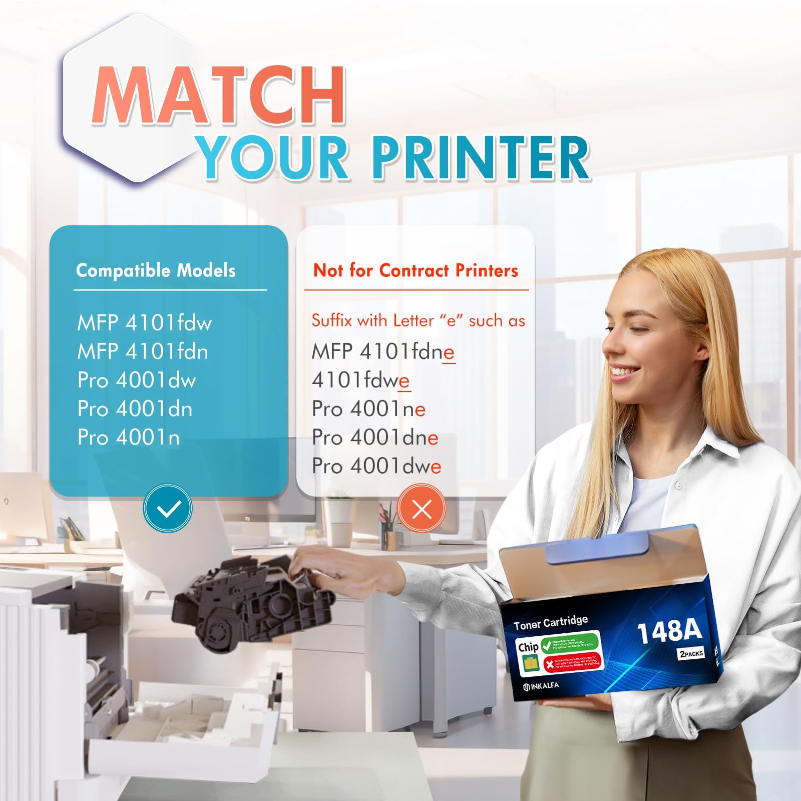 HP 148A 148X Black Toner Cartridge - High Yield Compatible Replacement for HP LaserJet Pro MFP 4101fdw 4101fdn 4001dw 4001dn 4001n Printers (2-Pack with Chip) - Ideal for Office & Home Printing Needs