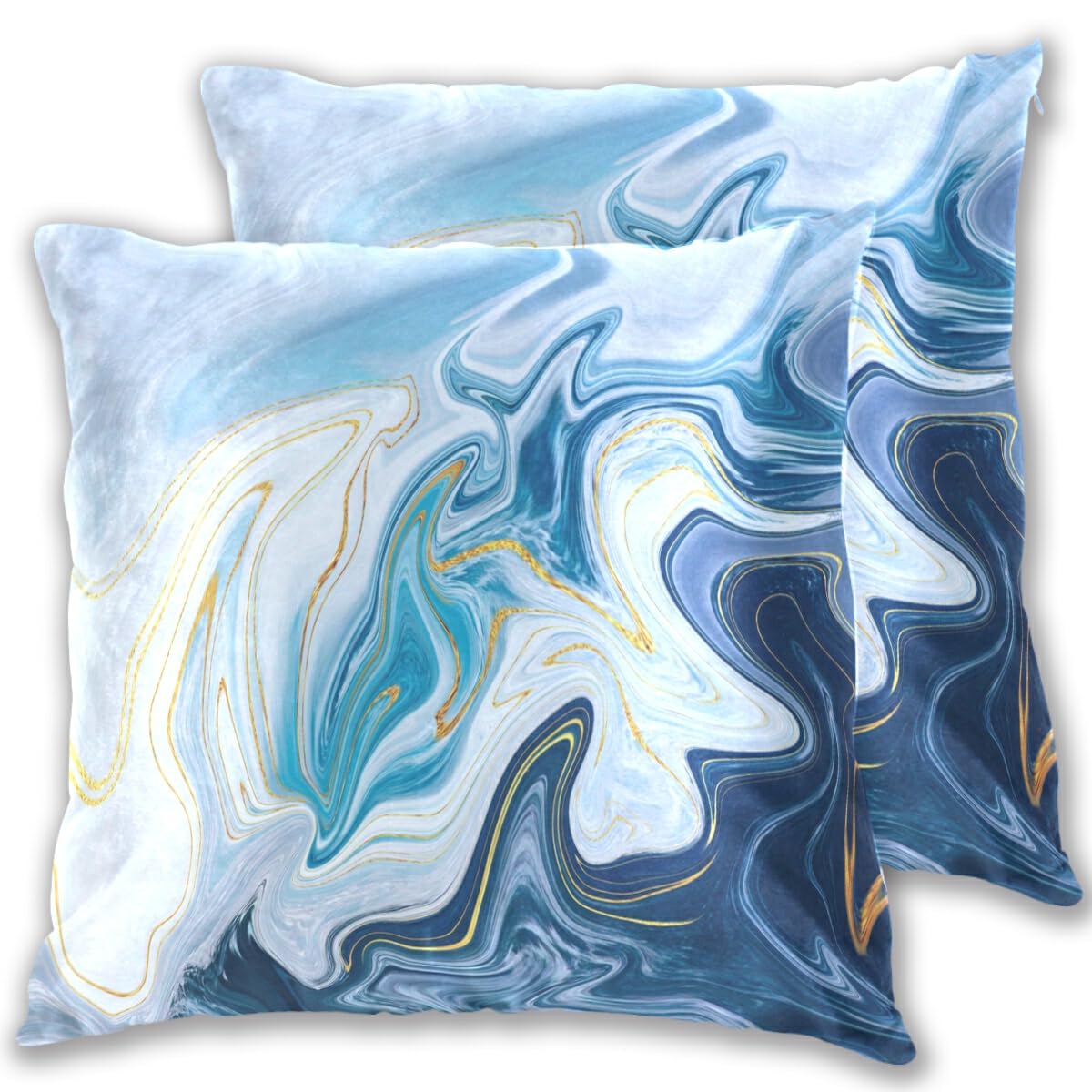 MNSRUU Blue Gray Marble Throw Pillow Covers 20x20 Inches - 2 Pack Zippered Decorative Cushion Cases for Sofa, Couch, Bed & Living Room - Elegant Home Decor for Modern & Cozy Spaces