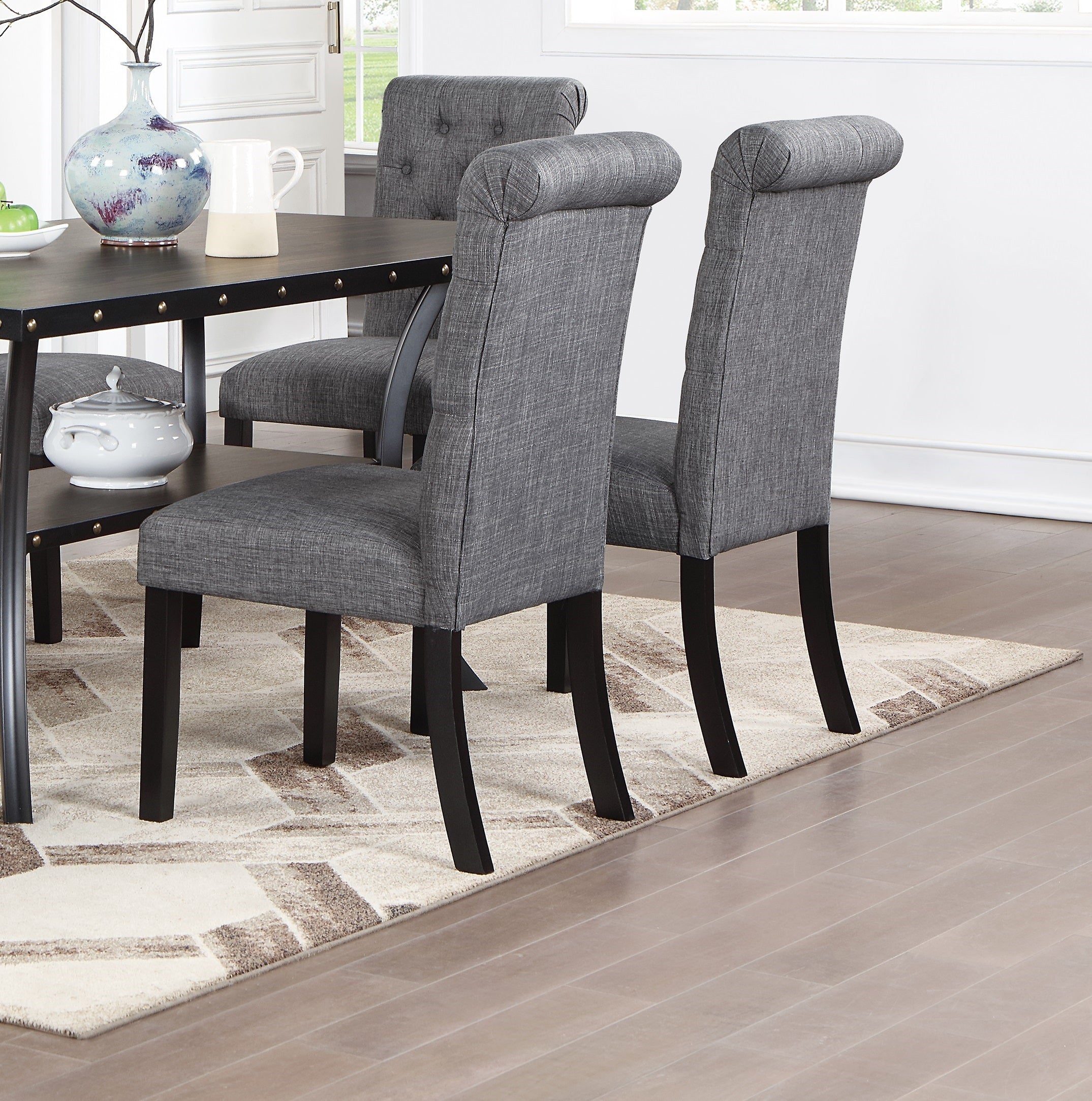 Set of 2 Modern Charcoal Gray Fabric Dining Chairs with Plush Cushions & Tufted Back - Comfortable Kitchen & Dining Room Side Chairs for Home Decor
