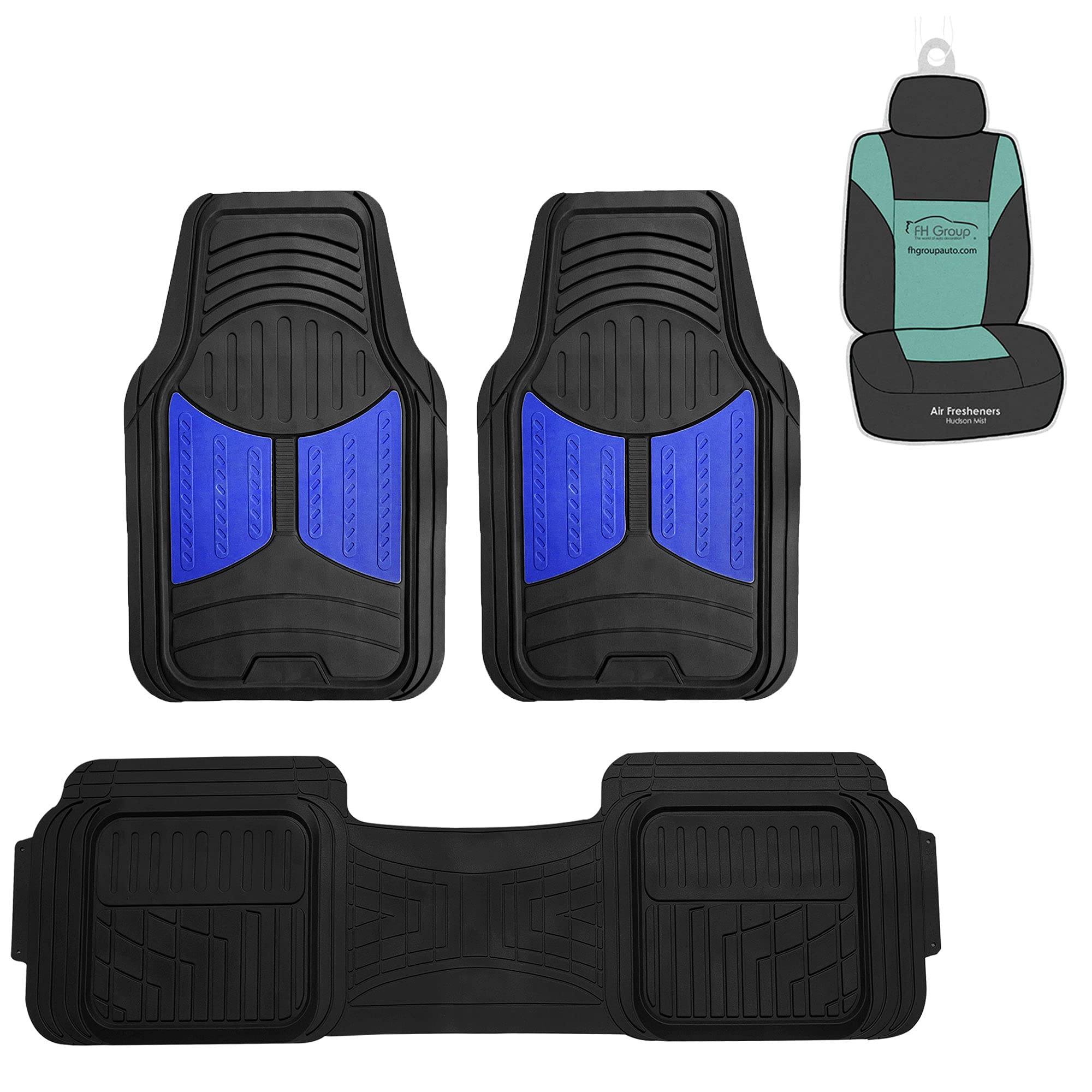 FH Group Climaproof™ Heavy Duty Rubber Car Floor Mats - Universal Fit for Sedan, SUV & Truck - Trimmable Full Blue Set with Combo Small Car Seat Cover | All-Weather Protection for Driving, Commuting & Road Trips