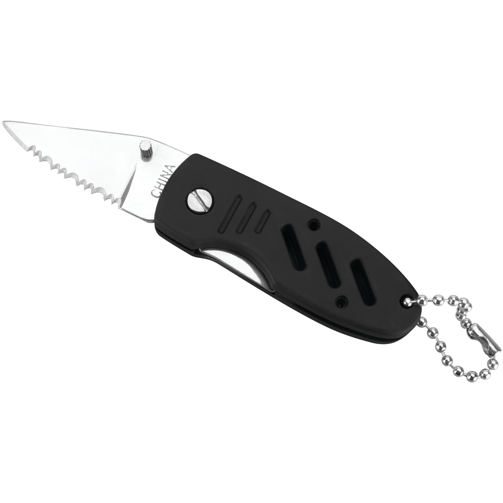Performance Tool W3232 Folding Pocket Knife with Liner Lock - Rubberized Non-Slip Handle, Keychain Attachment - Perfect for Camping, Hiking, Everyday Carry (EDC), and Outdoor Adventures