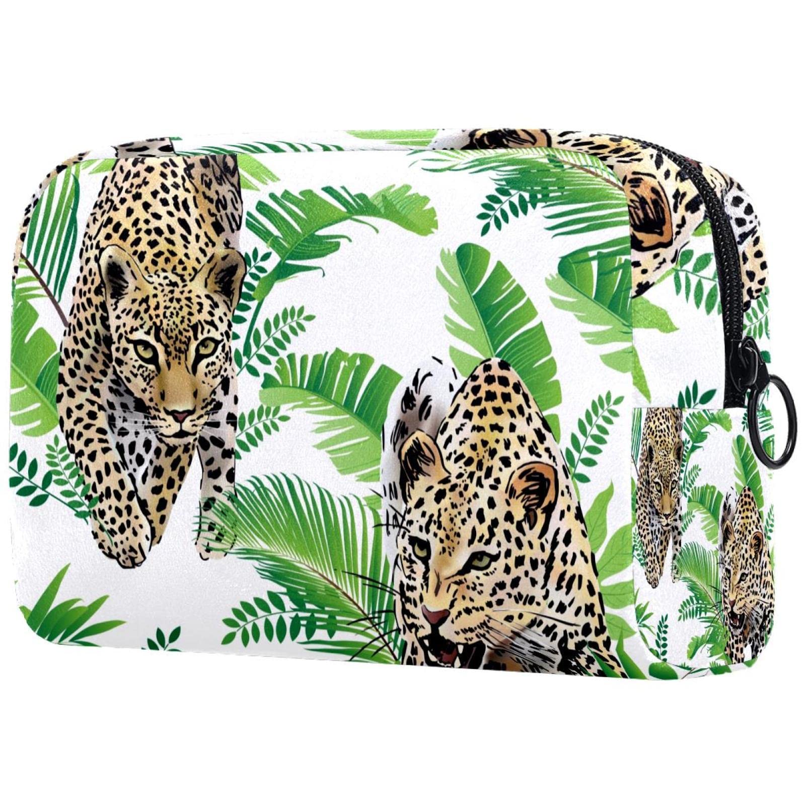 Large Travel Makeup Bag with Zipper - Jungle Leopard Print Cosmetic Organizer for Women & Girls | Portable Toiletry Case for Vacation, Gym, Work & Daily Use