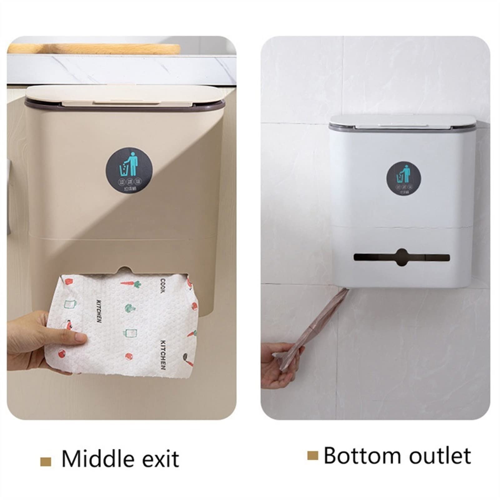 TOMYEUS Hanging Trash Can with Lid - Kitchen Garbage Bin for Cabinet Door, Bedroom, Bathroom & Office - Space Saving Dustbin for Household & Commercial Use (Color: A)