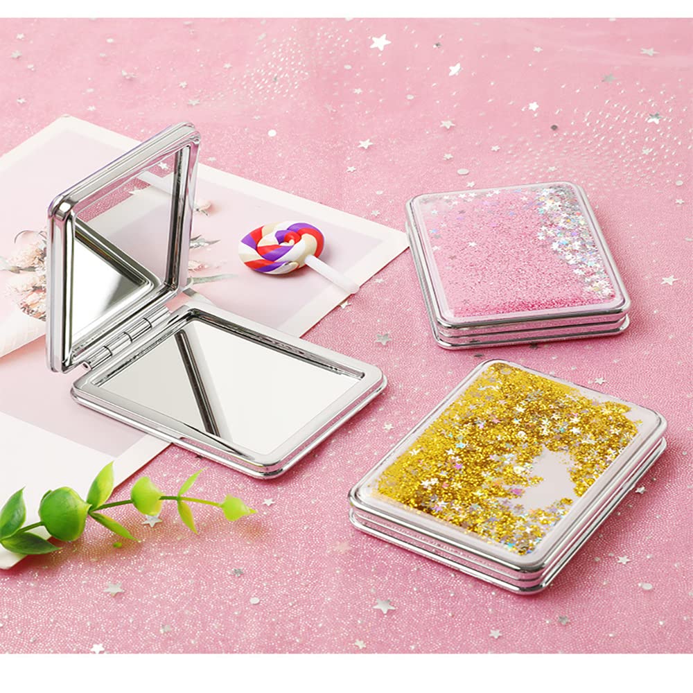 HSYHERE Compact Double-Sided Travel Mirror - Foldable Square Silver Makeup Mirror for Women | Portable Hand Mirror for Home, Office & Travel | Perfect for Cosmetics, Purse & On-the-Go Touch Ups