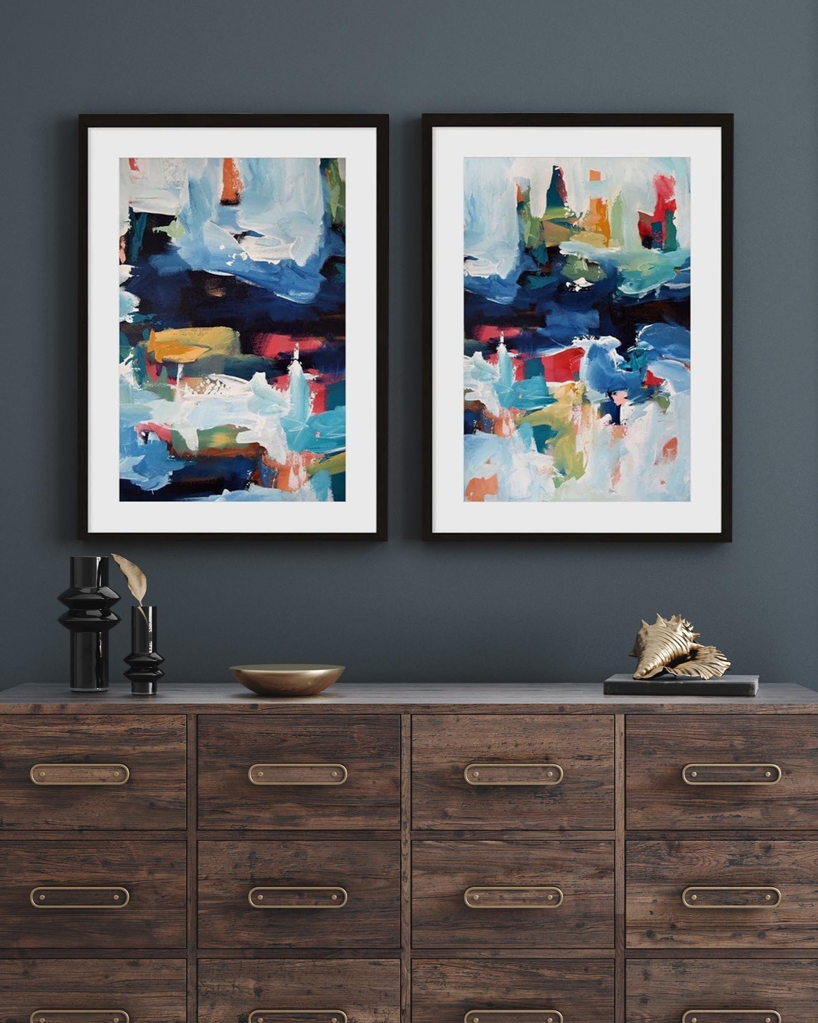 The Harbour Print Set of 2 - Coastal Wall Art for Living Room & Bedroom Decor - Nautical Theme Home Decor