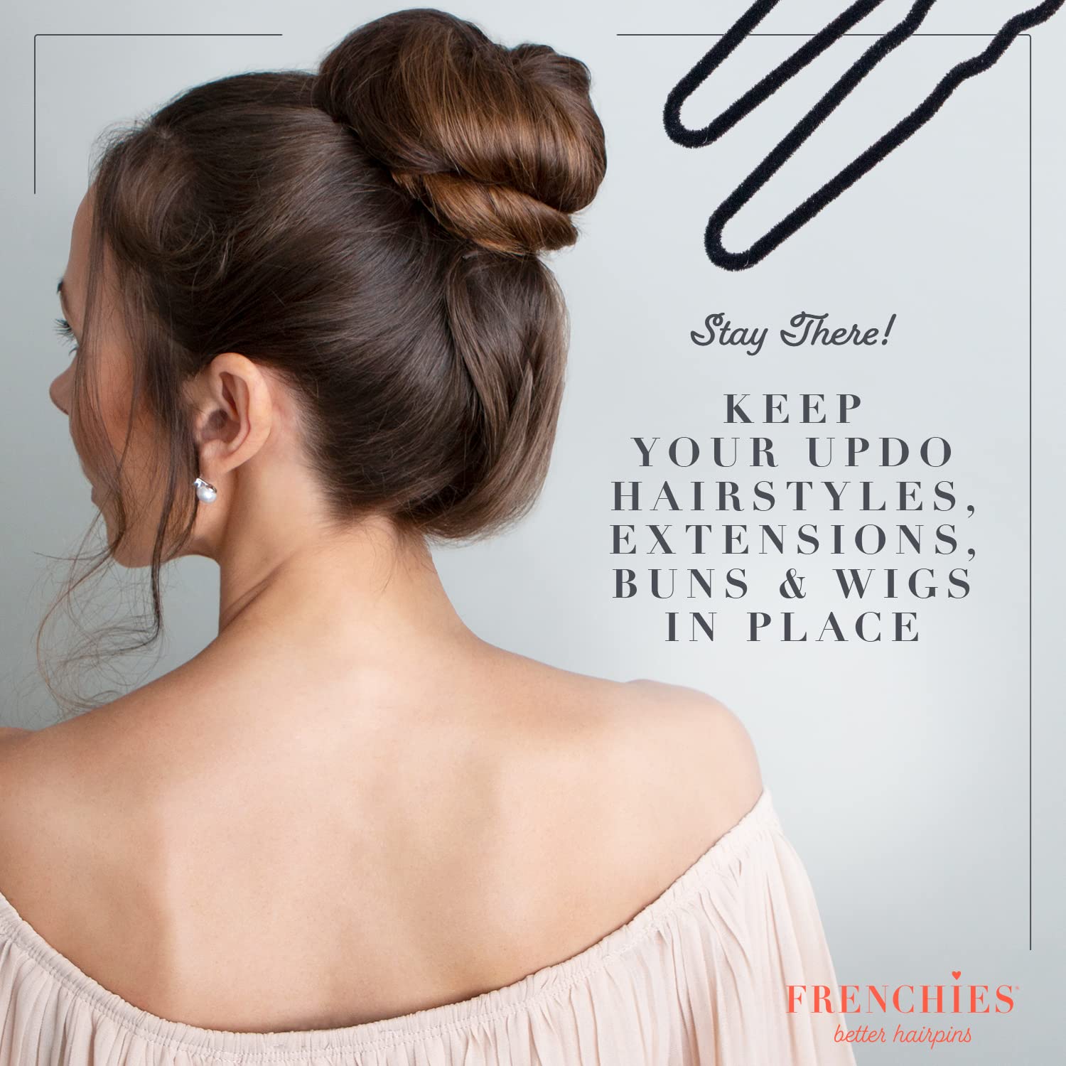 Frenchies Ultra Flocked Extra Soft French Twist Hair Pins - 20 Count Black | Secure Hair Pins for Buns, Updos, Hair Extensions & Wigs | Gentle Hold for All-Day Styling - Perfect for Weddings, Parties & Everyday Use