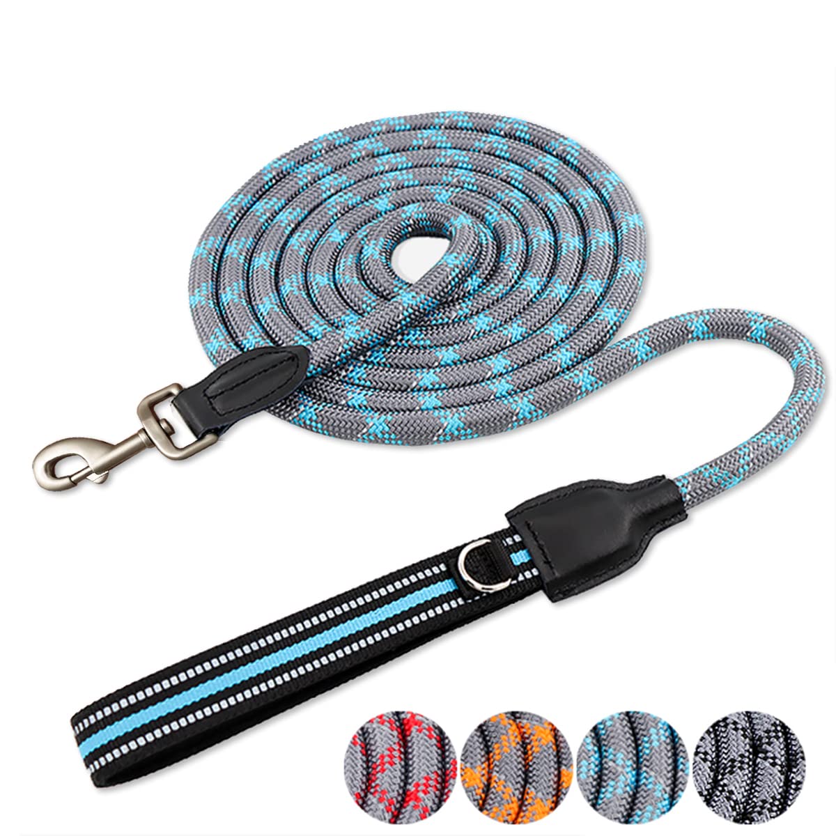 JSXD Heavy Duty 5FT Double Handle Dog Leash with Comfortable Padded & Reflective Rope - Strong Pet Leash for Small, Medium & Large Dogs - Perfect for Walking, Running, Training & Nighttime Safety