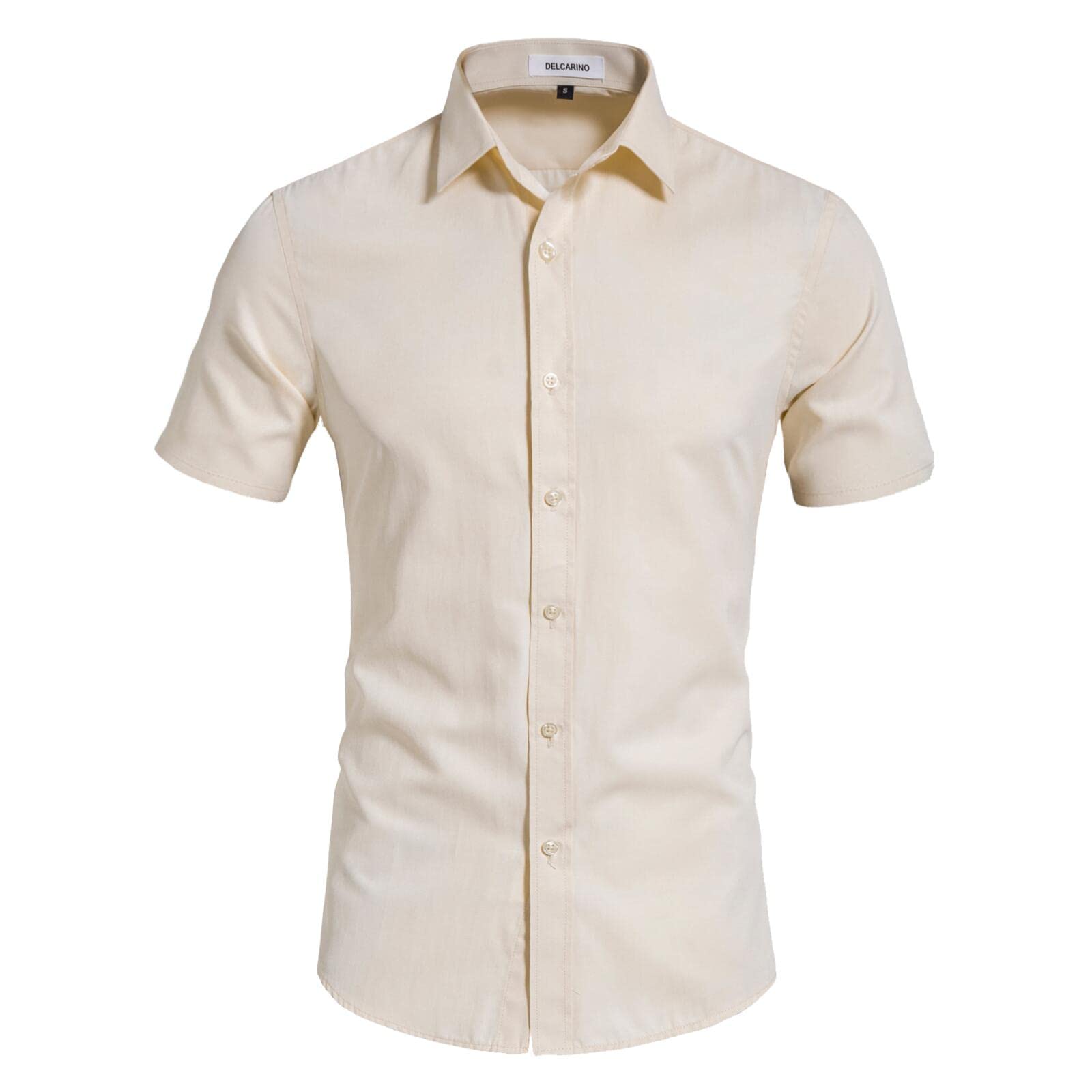 DELCARINO Men's Slim Fit Short Sleeve Dress Shirts - Casual & Business Button Down Shirts for Office, Wedding & Summer Outings