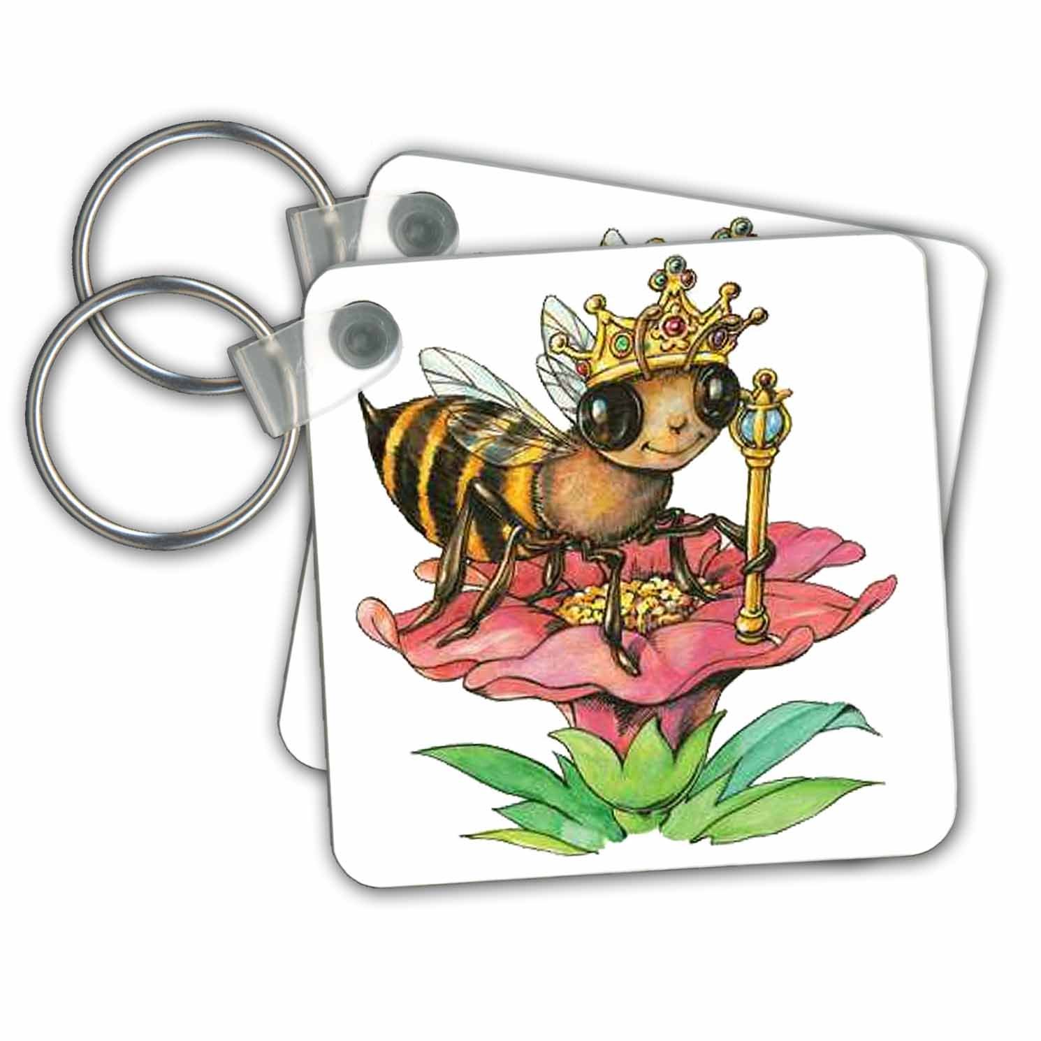 Queen Bee Keychain Set - 2.25x4.5 Inch Cute Bee Keyrings (2-Pack) for Gifts & Home Decor