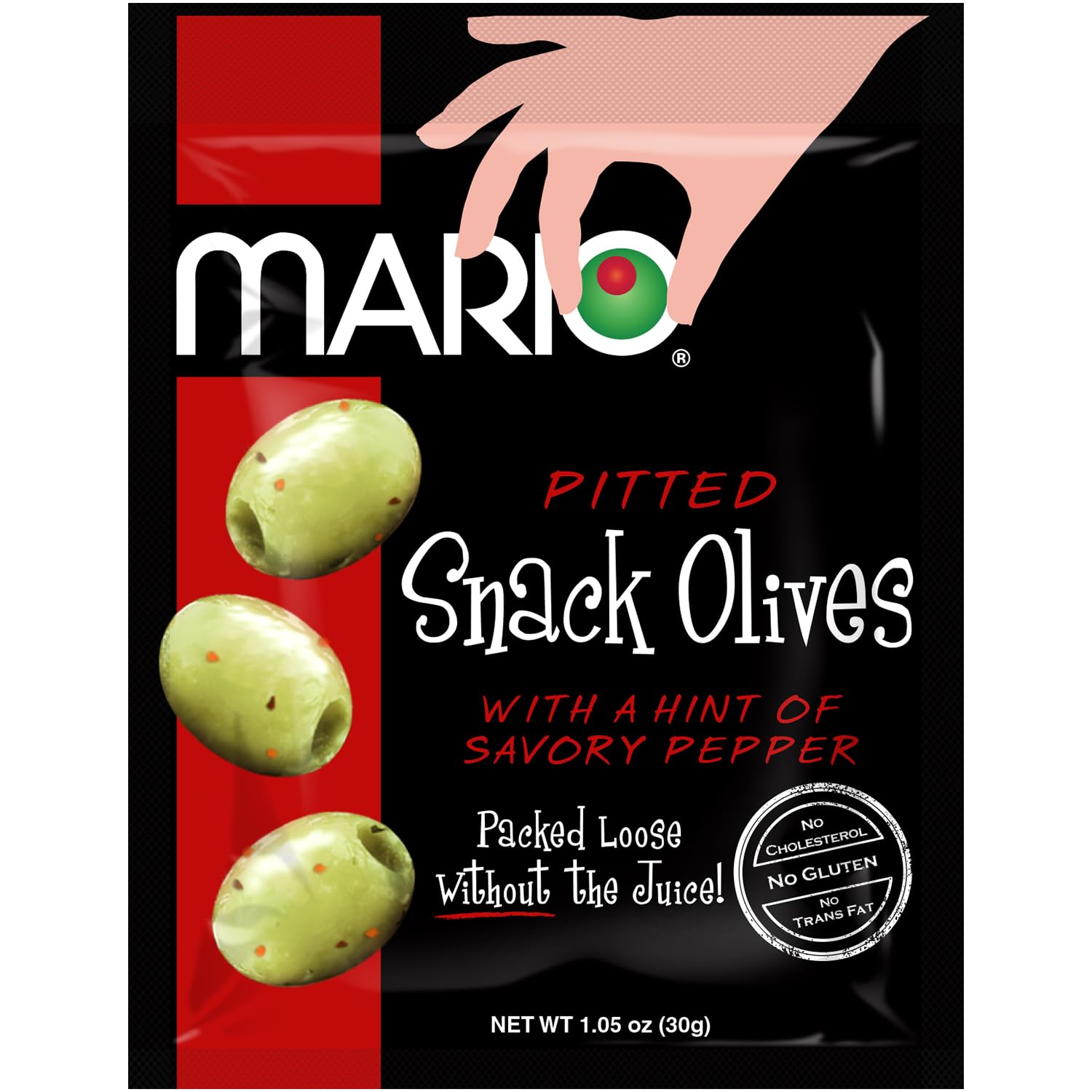 Mario Camacho Foods Pitted Green Olives Snack - Mildly Spicy with Pepper Flavor - 1.05 oz Resealable Pouches (Pack of 12) - Perfect for Lunchboxes, Charcuterie Boards & Healthy Snacking