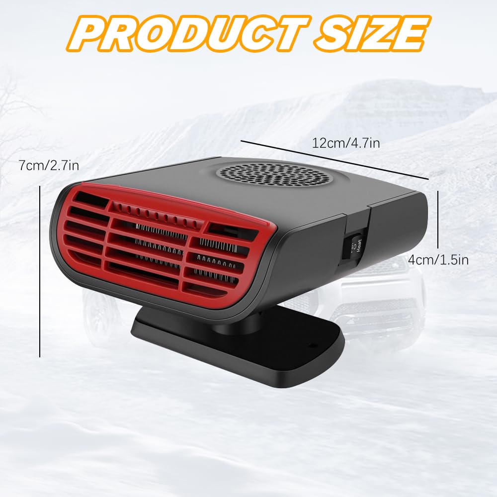 12V Portable Car Heater & Defroster - Fast Heating for Windshield Defogging - Ideal for Winter Driving