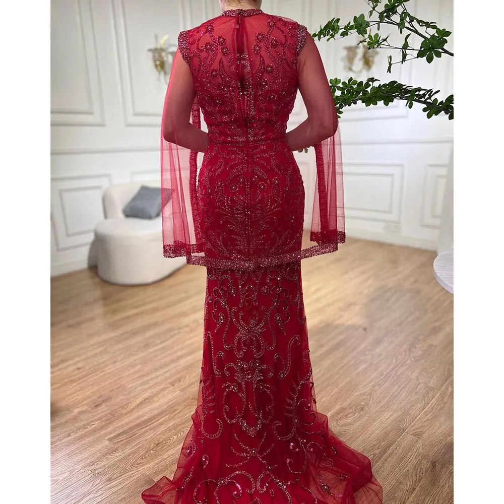 Serene Hill Luxury Grey Nude Mermaid Evening Dress with Cape - Elegant Beaded Gown for Women 2025 | Perfect for Prom, Wedding, and Red Carpet Events - LA71027