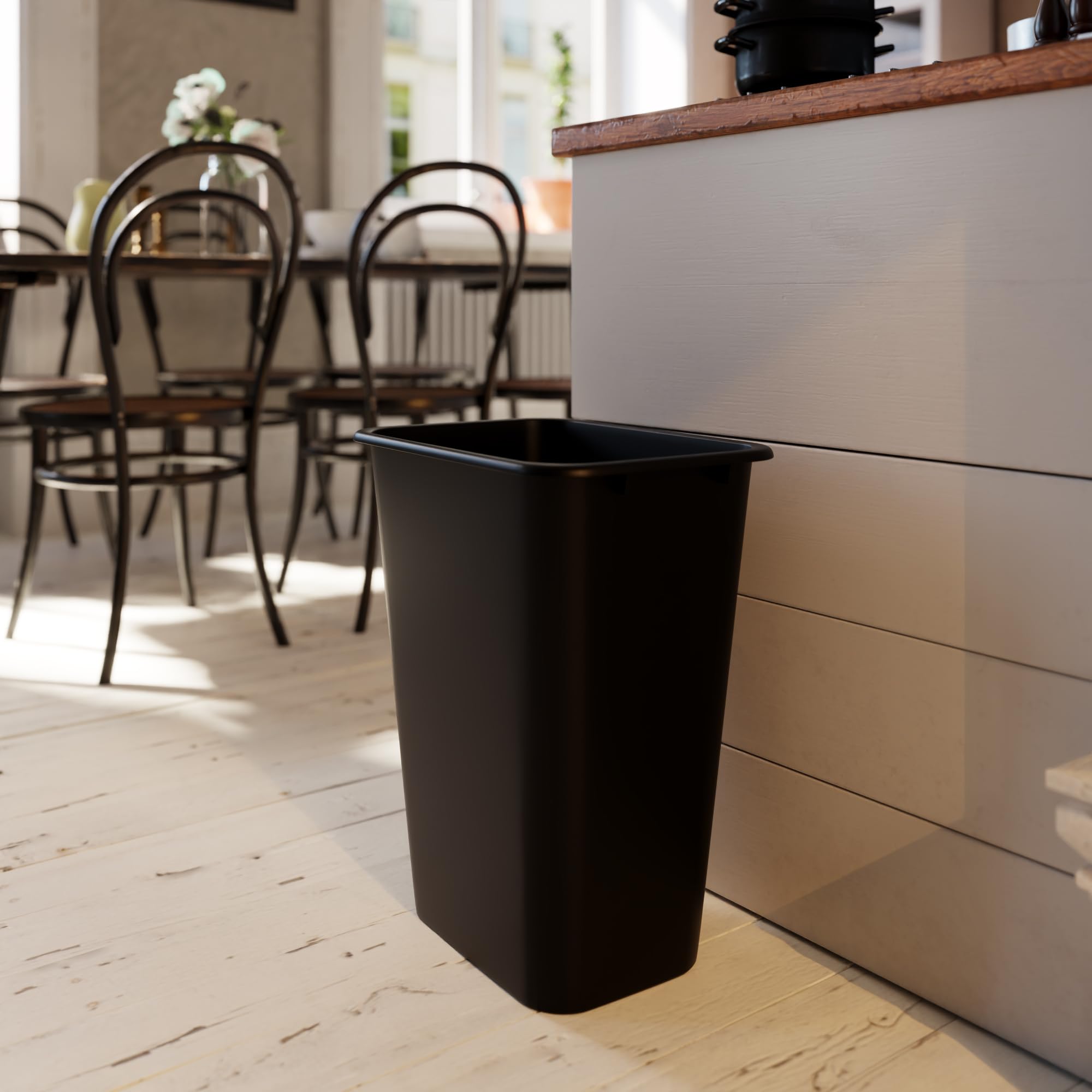 41 Qt. / 10 Gallon Black Rectangular Trash Can with Lid - Heavy Duty Wastebasket for Kitchen, Office, Bathroom & Outdoor Use