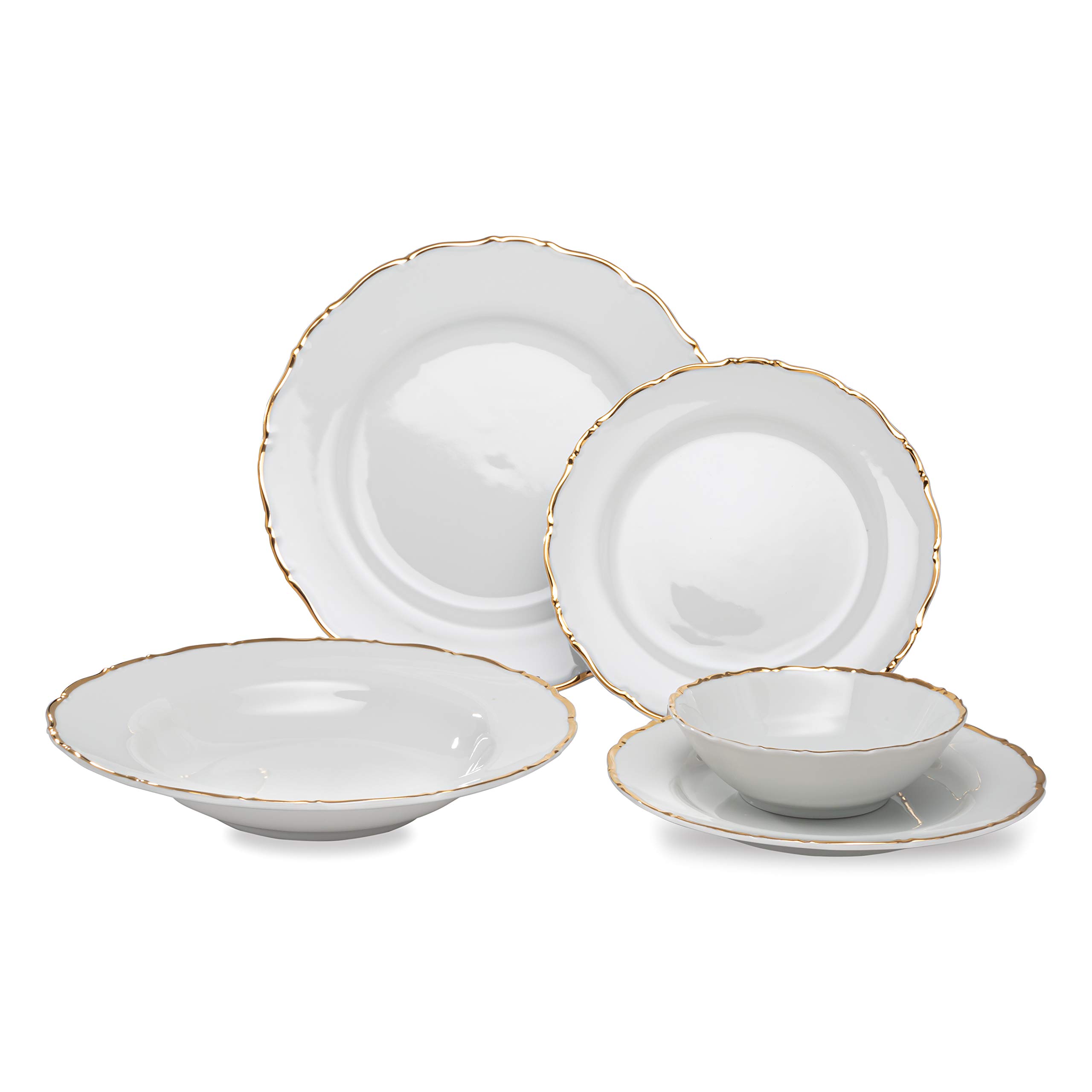 Luxury Ocean Décor Fine China Dinnerware Set - 40-Piece White & Gold Porcelain Dishes for 8 People - Elegant Tableware for Formal Dining, Wedding, Anniversary & Special Occasions