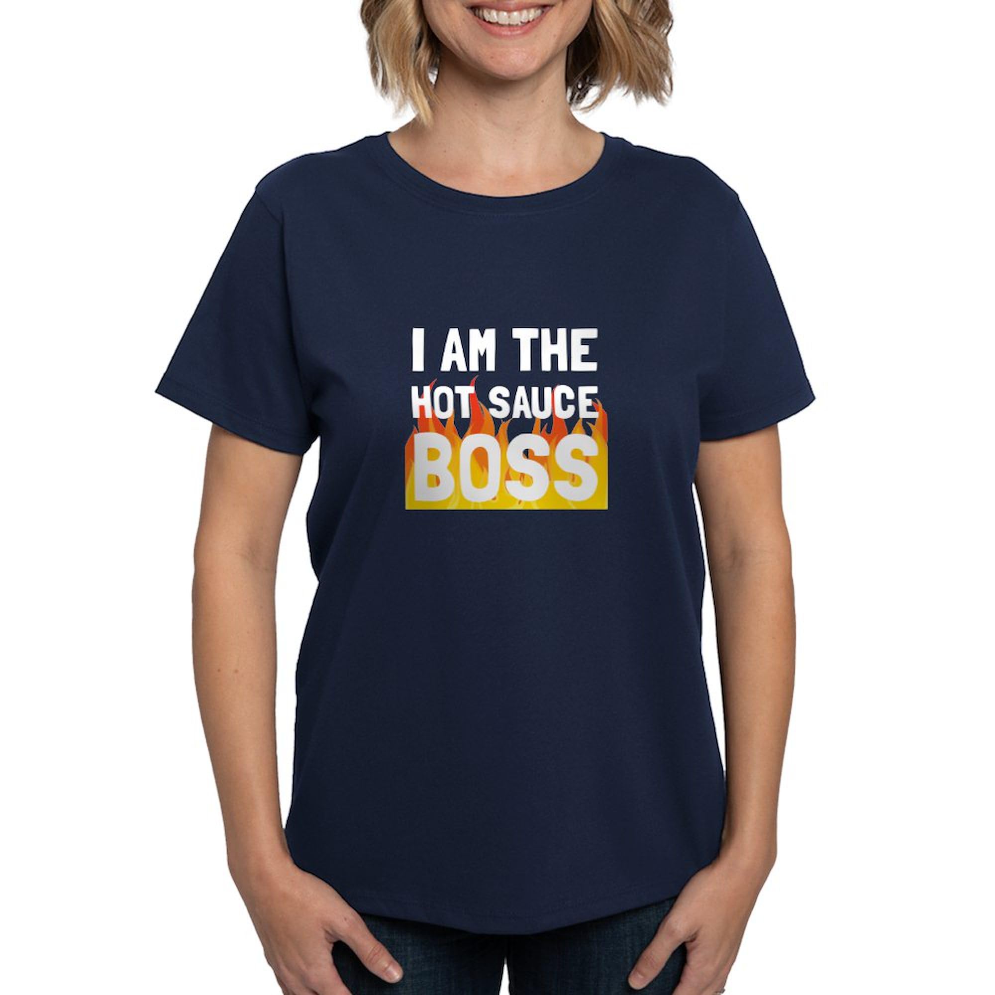 Hot Sauce Boss Women's Cotton Dark T-Shirt - Funny Spicy Food Lover Tee for Cooking Enthusiasts & Kitchen Gifts