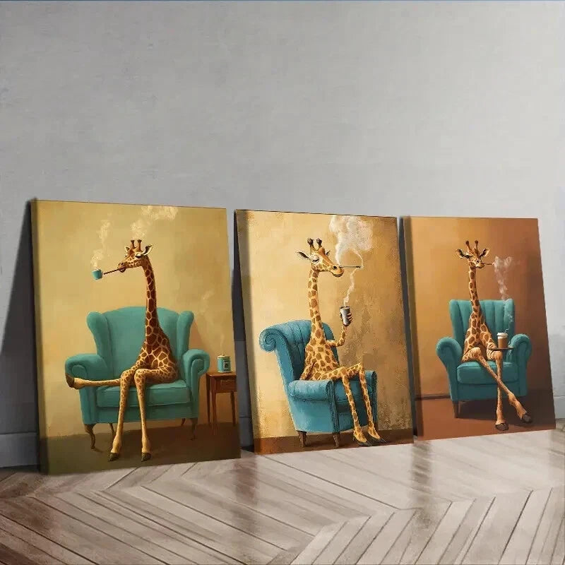 3-Piece Giraffe on Chair Wall Art Set - Framed Canvas 50x70cm - High Quality Print - 100% Australian Made - Ready to Hang - Perfect for Living Room, Bedroom & Office Decor