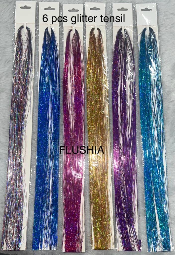 Flushia® Hair Tinsel Extensions - 40 Inch Glitter Hair Strands (2400 Pieces) in Golden, Blue & Purple | Fairy Hair Highlights for Parties, Festivals & Special Occasions