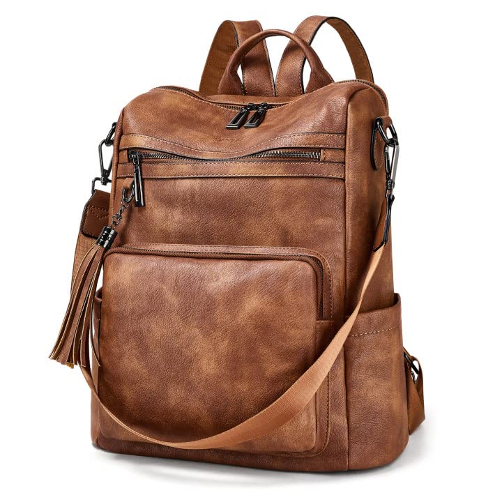 OPAGE Leather Backpack Purse for Women - Fashion Tassel Shoulder Bag for Travel & Work