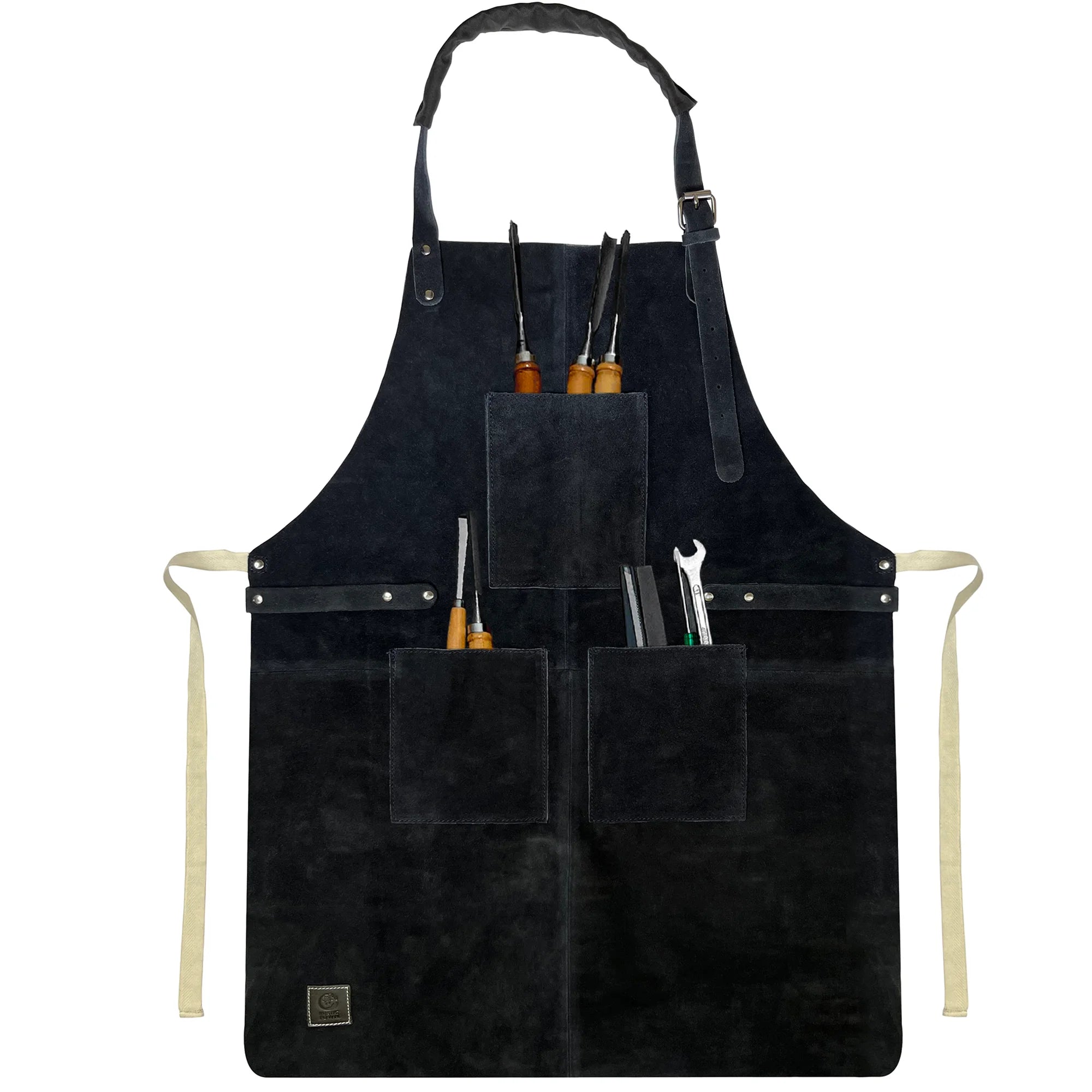 Premium Kuche Leather Grill & Woodworking Apron - Heavy Duty BBQ Cooking & Workshop Protection (Blue) - Ideal for Chefs, Butchers & DIY Craftsmen