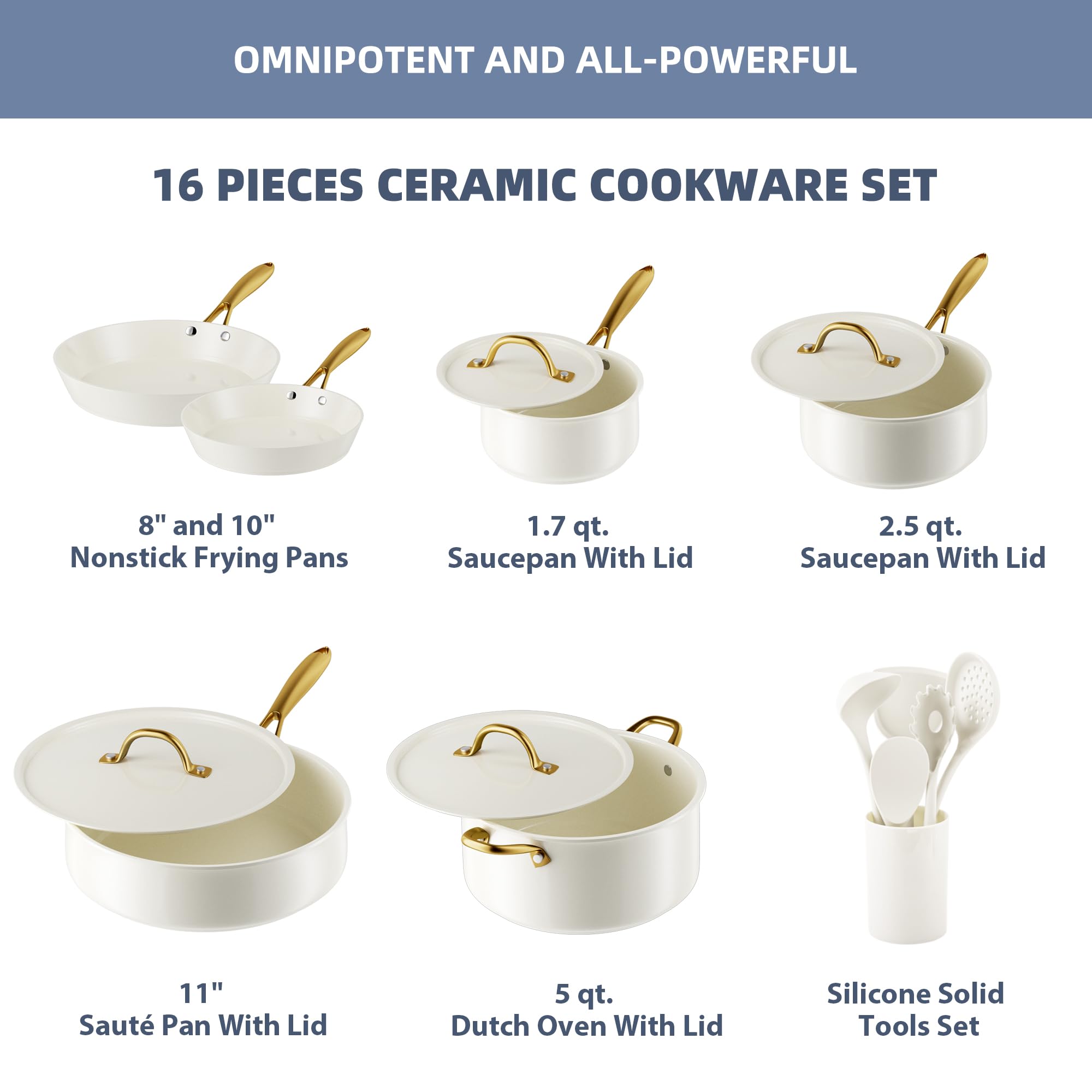 Premium Non-Stick Ceramic Cookware Set - VONIKI 12-Piece Pots and Pans Set with Cooking Utensils, Dutch Oven, Saucepan & Frying Pan | Non-Toxic, PFOA-Free Kitchen Essentials for Home Cooking, Baking & Gift Giving