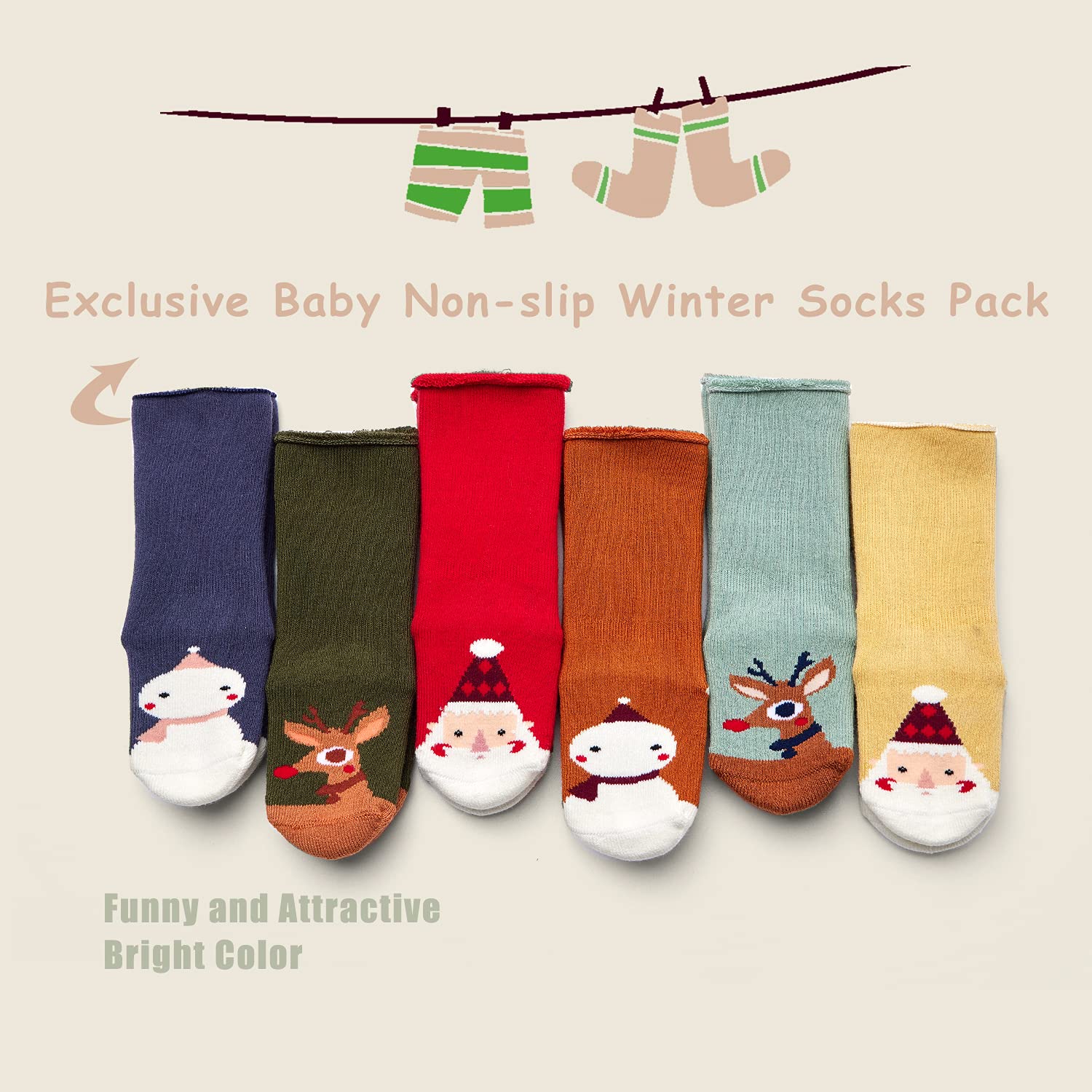 **Non-Slip Baby Socks for Boys & Girls – 6 Pack Warm Winter Socks with Grips for Crawling & Walking – Cozy Anti-Skid Socks for Infants & Toddlers**    *(Perfect for Indoor Play, Cold Weather, and Early Steps – Soft & Safe for Little Feet!)*