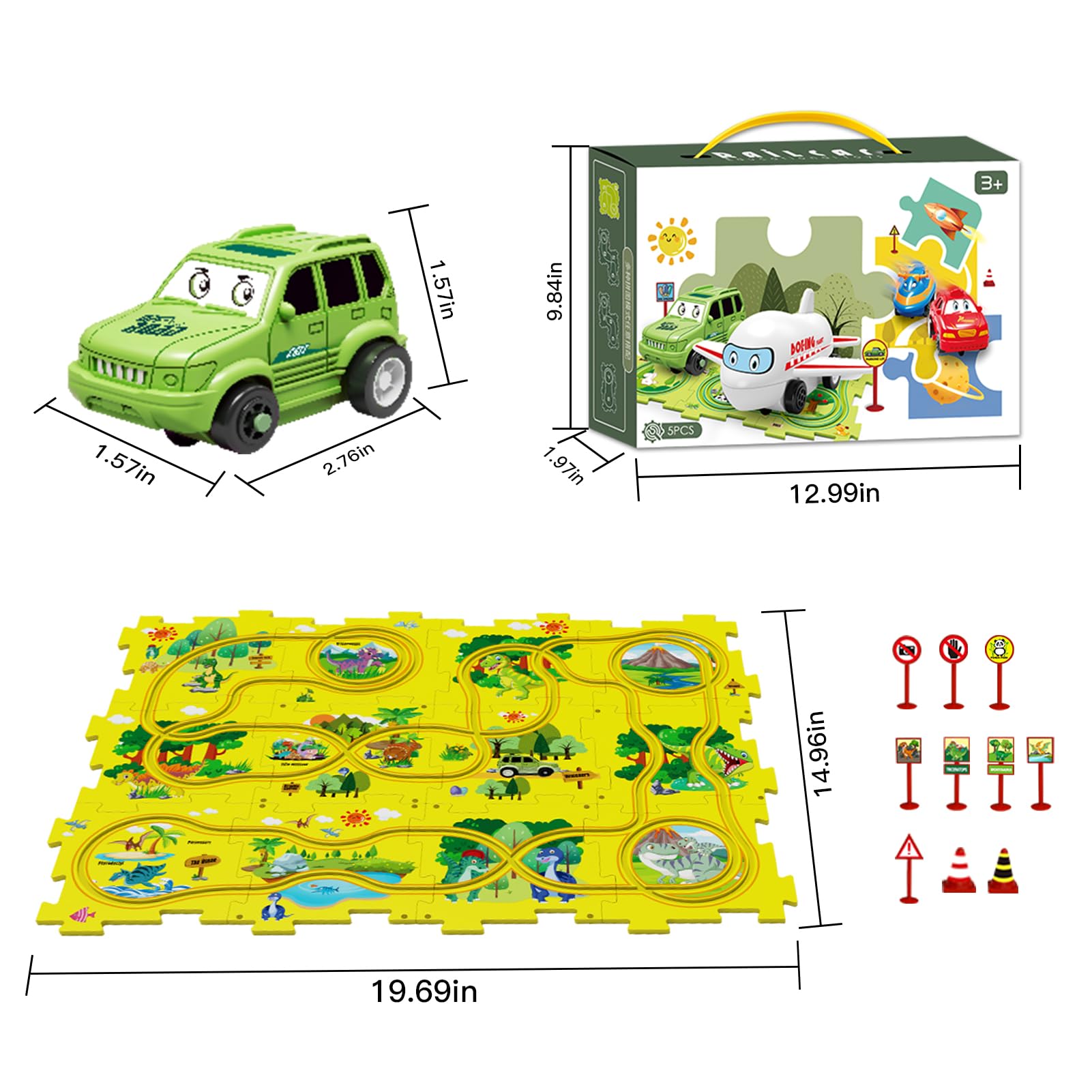 25-Piece Dinosaur-Themed Puzzle Car Track Toy Set for Kids Ages 3-6 | Plastic Interlocking Rail Tracks with 1 Cute Vehicle | Preschool Educational STEM Learning Toy for Toddler Boys & Girls | Perfect for Birthday Gifts & Indoor Playtime